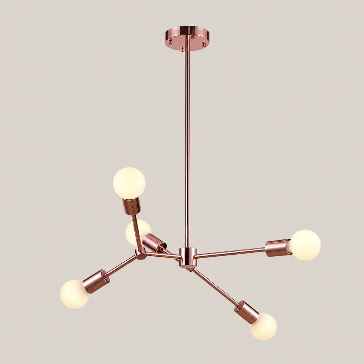 Pendente Leblon Rosé Gold sobre fundo cinza-pedra, ajustado para destacar o contorno dos globos