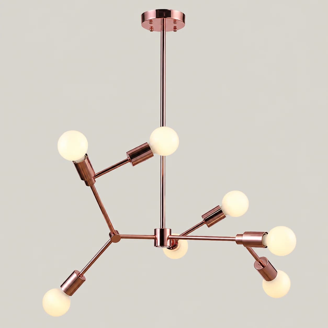 Pendente Leblon Rosé Gold sobre fundo cinza-pedra, ajustado para destacar o contorno dos globos