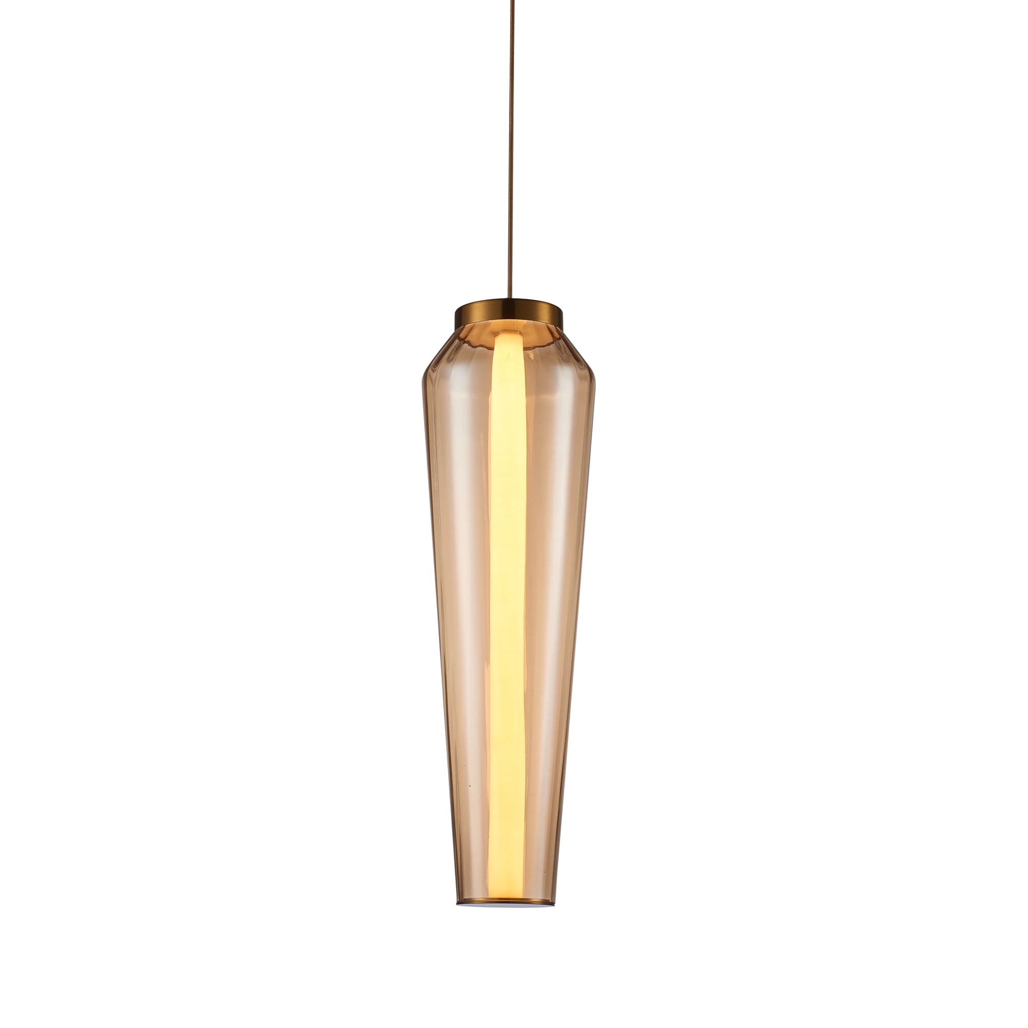 PENDENTE OBELISCO CONHAQUE E DOURADO 1xLED 10W — imagem 1 do catálogo Bella