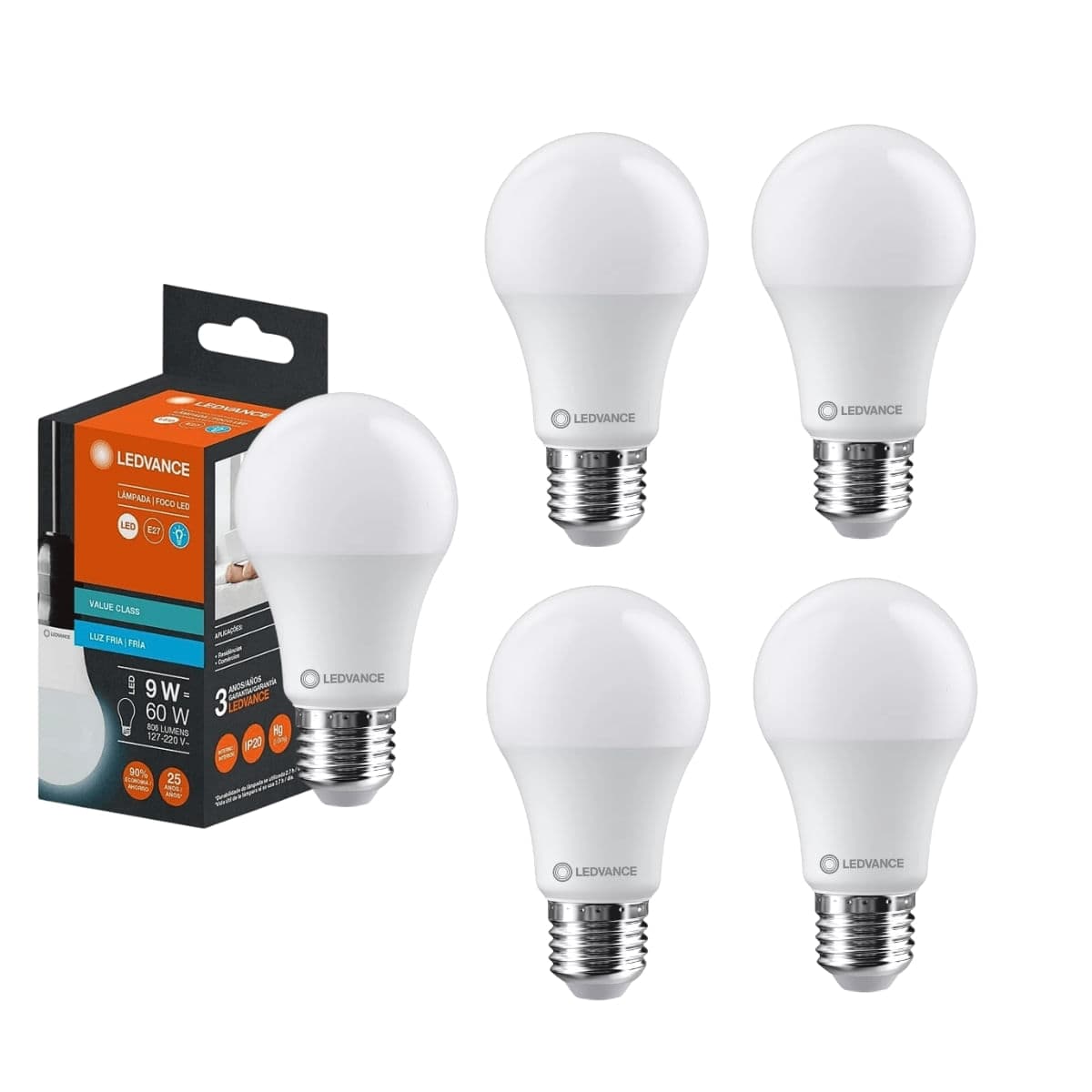 Kit 5 Lâmpadas LED Bulbo E27 Bivolt 9W 806 Lúmens LEDVANCE — 6500K — imagem 1