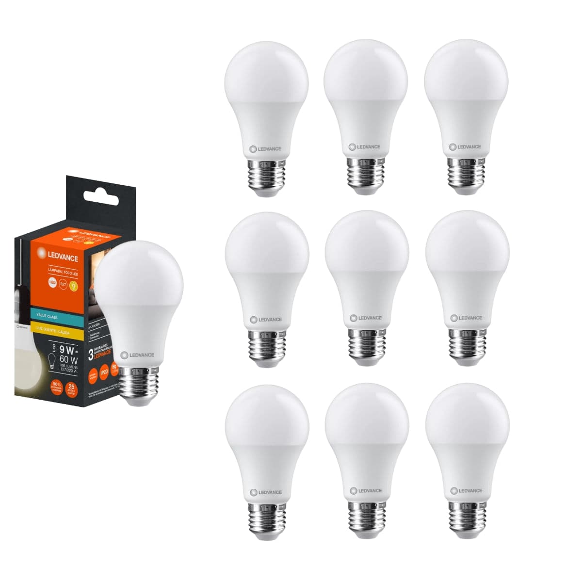 Kit 10 Lâmpadas LED Bulbo E27 Bivolt 9W 806 Lúmens LEDVANCE — 3000K — imagem 1