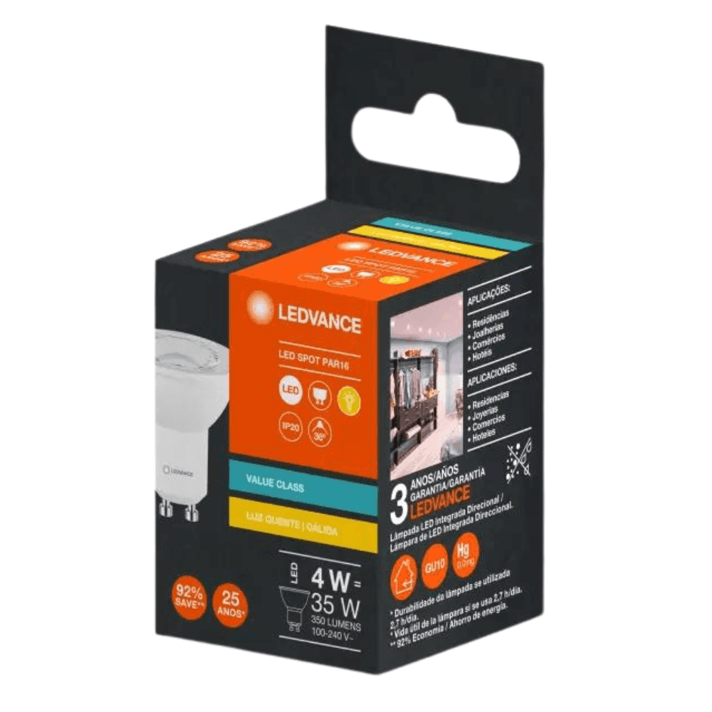 Lâmpada LED Dicróica 4W Bivolt 350 Lúmens 36° LEDVANCE 2700K Branco Quente — imagem 1