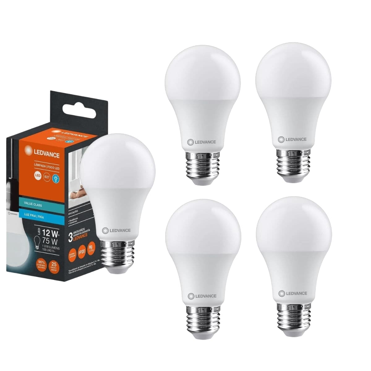 Kit 5 Lâmpadas LED Bulbo E27 Bivolt 12W 1018lm LEDVANCE — 6500K