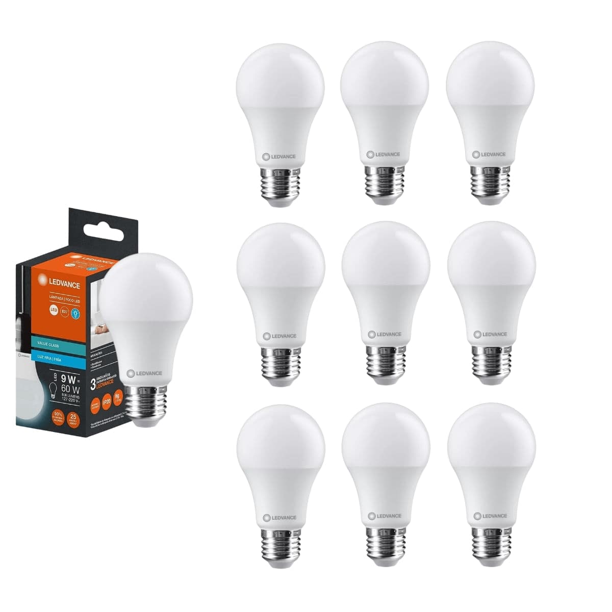 Kit 10 Lâmpadas LED Bulbo E27 Bivolt 9W 806 Lúmens LEDVANCE — 6500K — imagem 1
