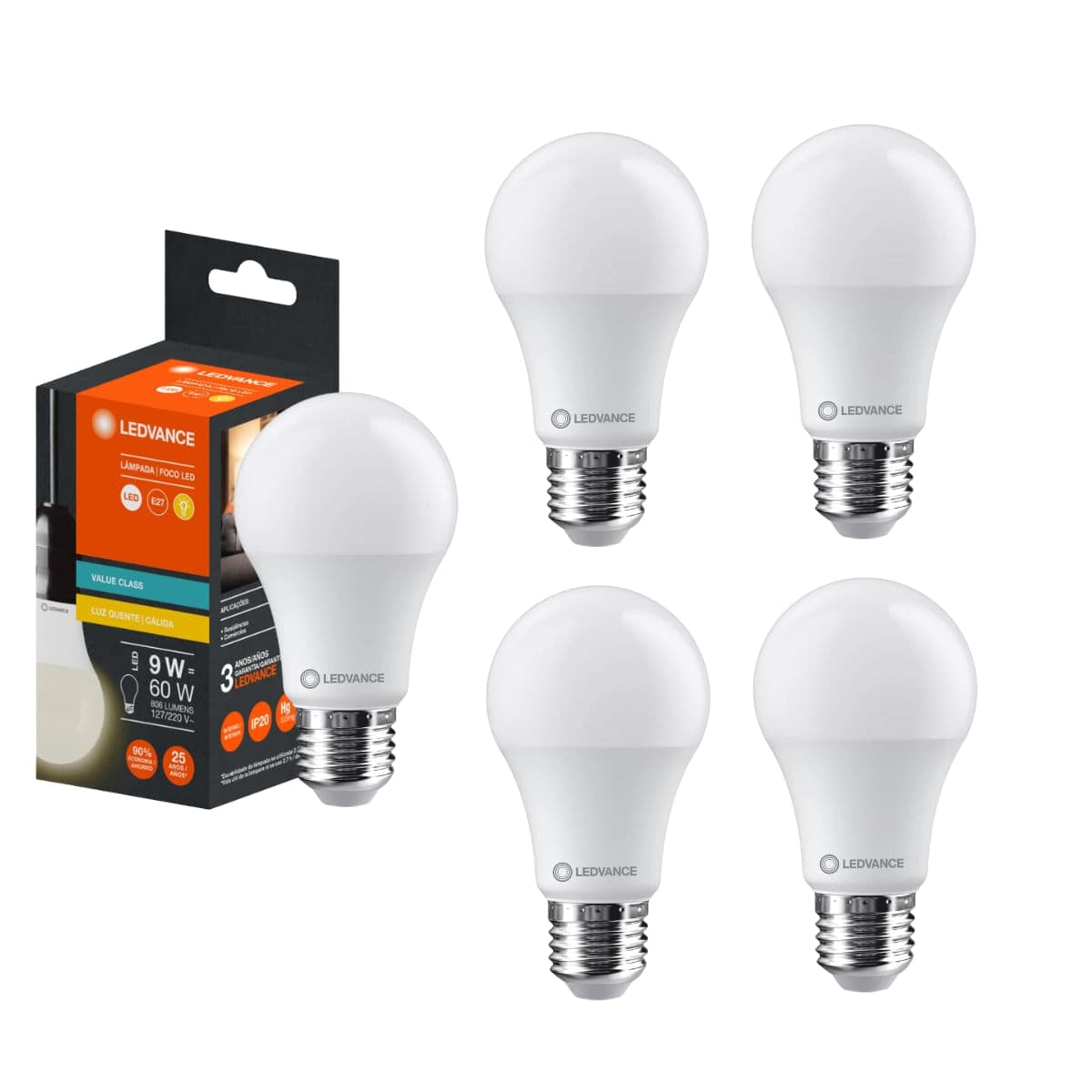 Kit 5 Lâmpadas LED Bulbo E27 Bivolt 9W 806 Lúmens LEDVANCE — 3000K — imagem 1