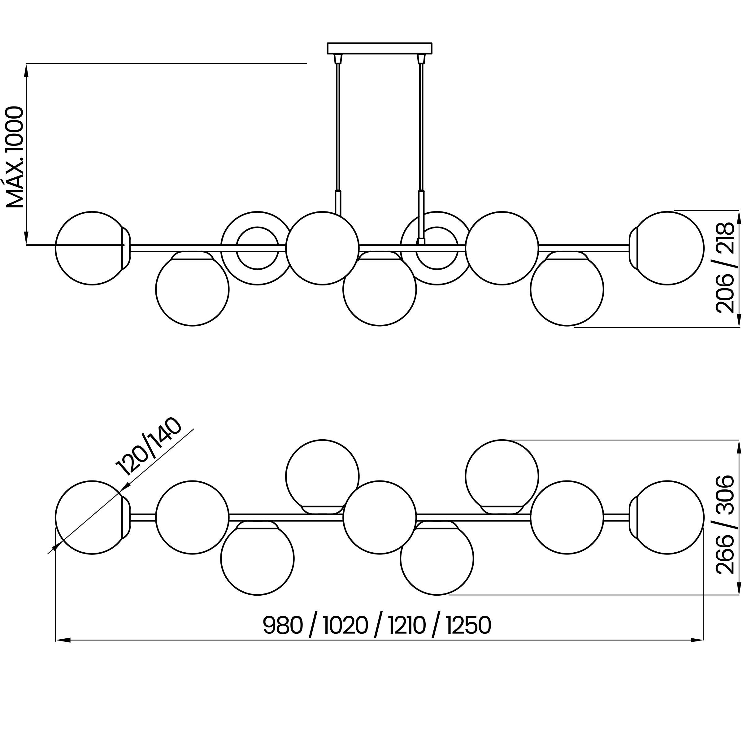 Desenho técnico cotado do pendente, da Usina Design