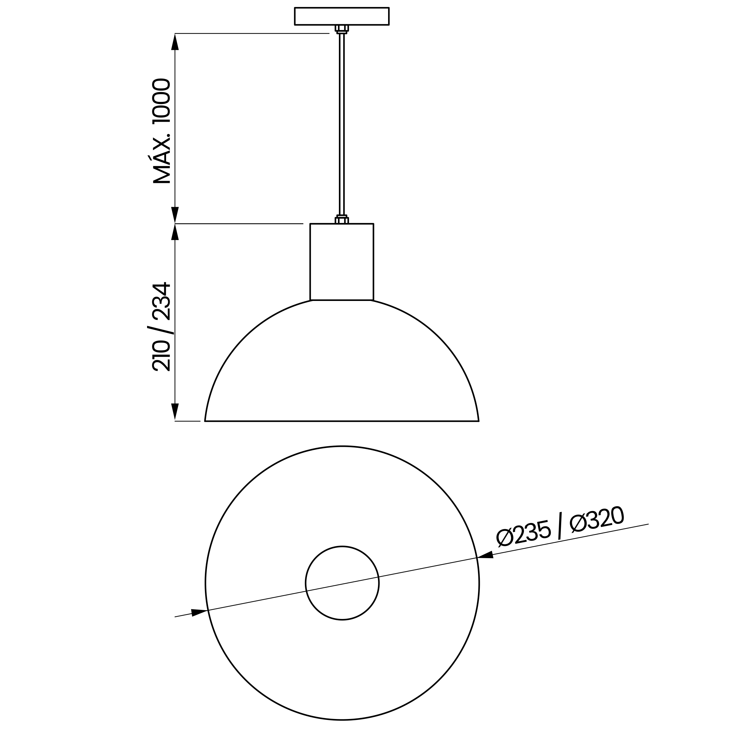 Desenho técnico cotado do pendente, da Usina Design