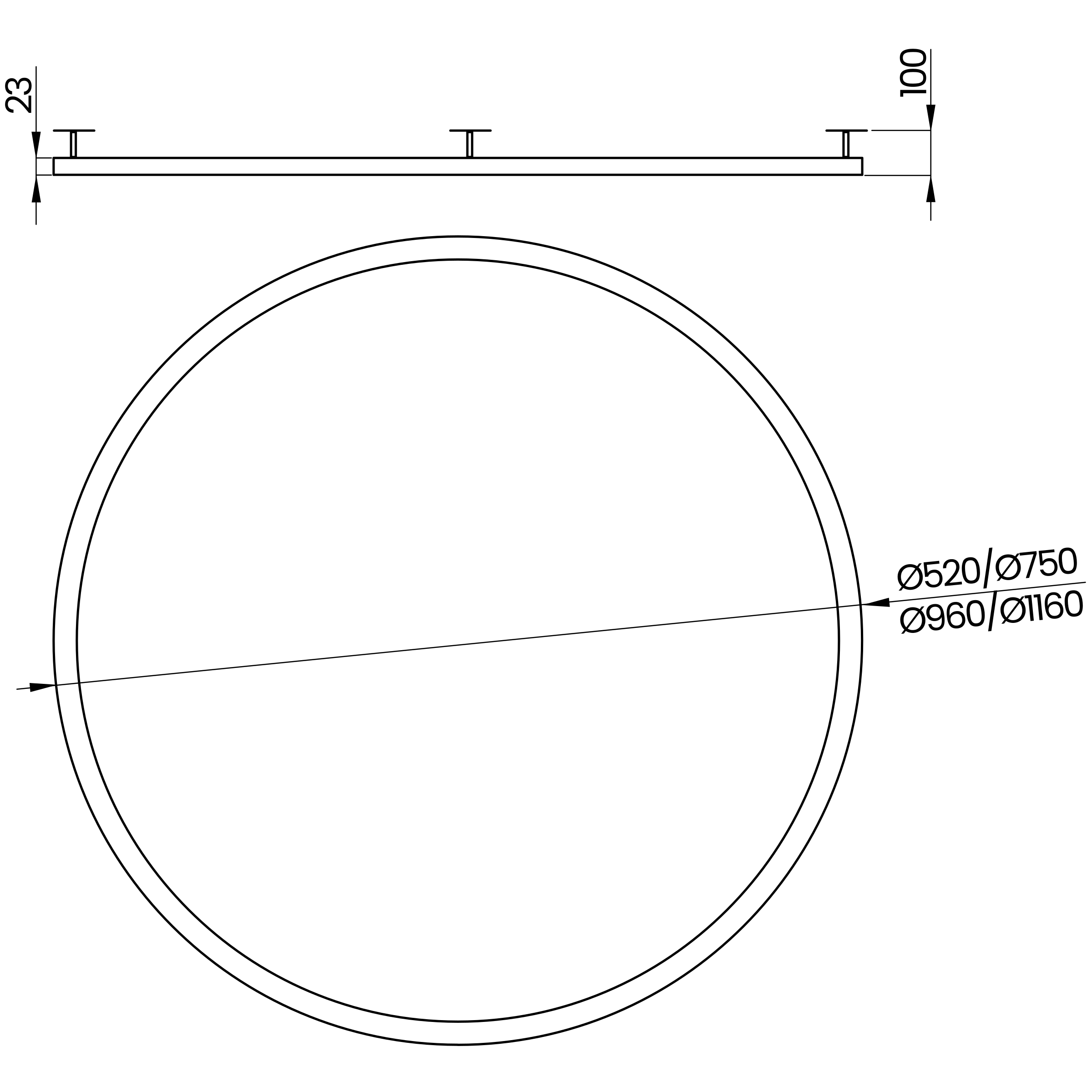 Desenho técnico cotado do plafon/arandela, da Usina Design