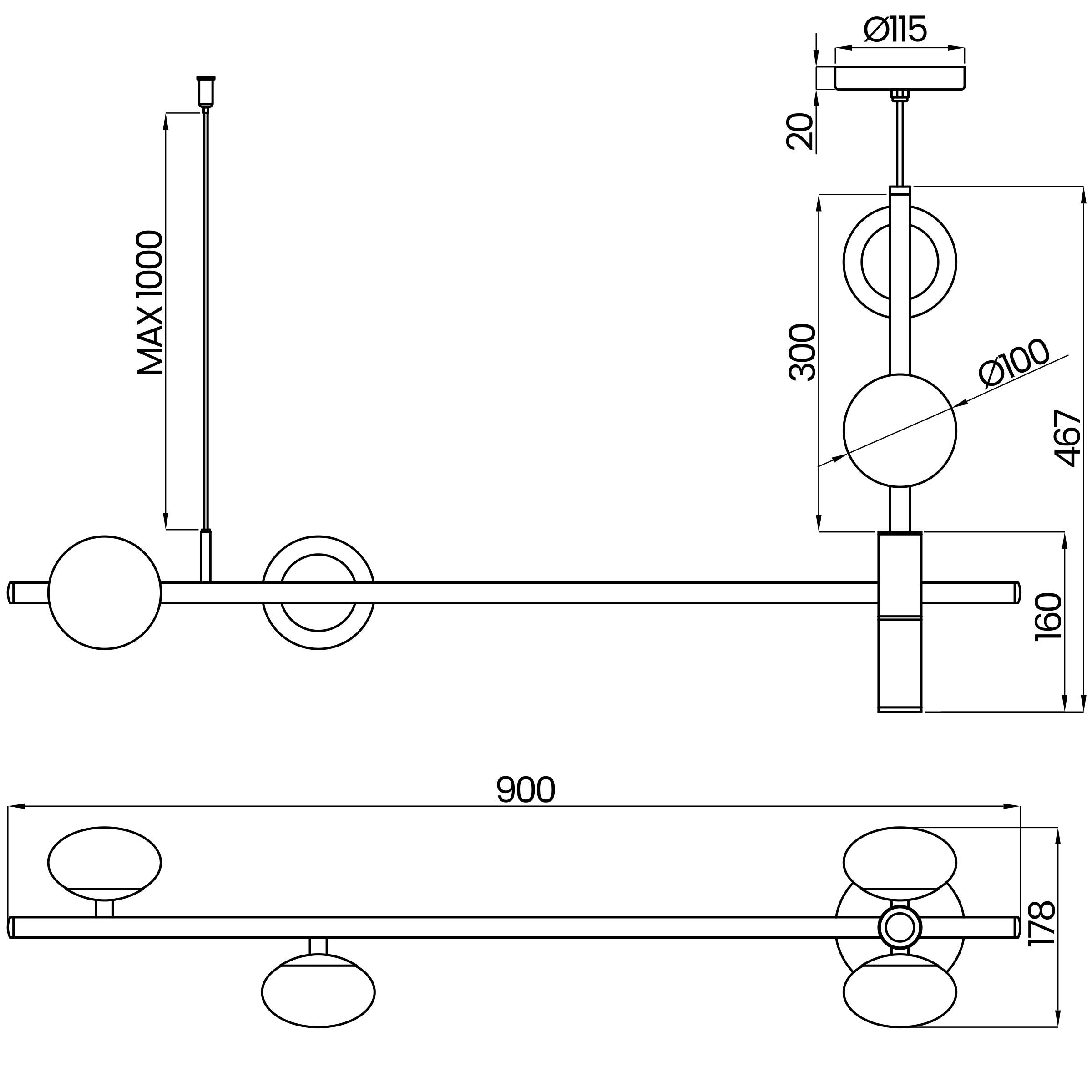Desenho técnico cotado do pendente, da Usina Design
