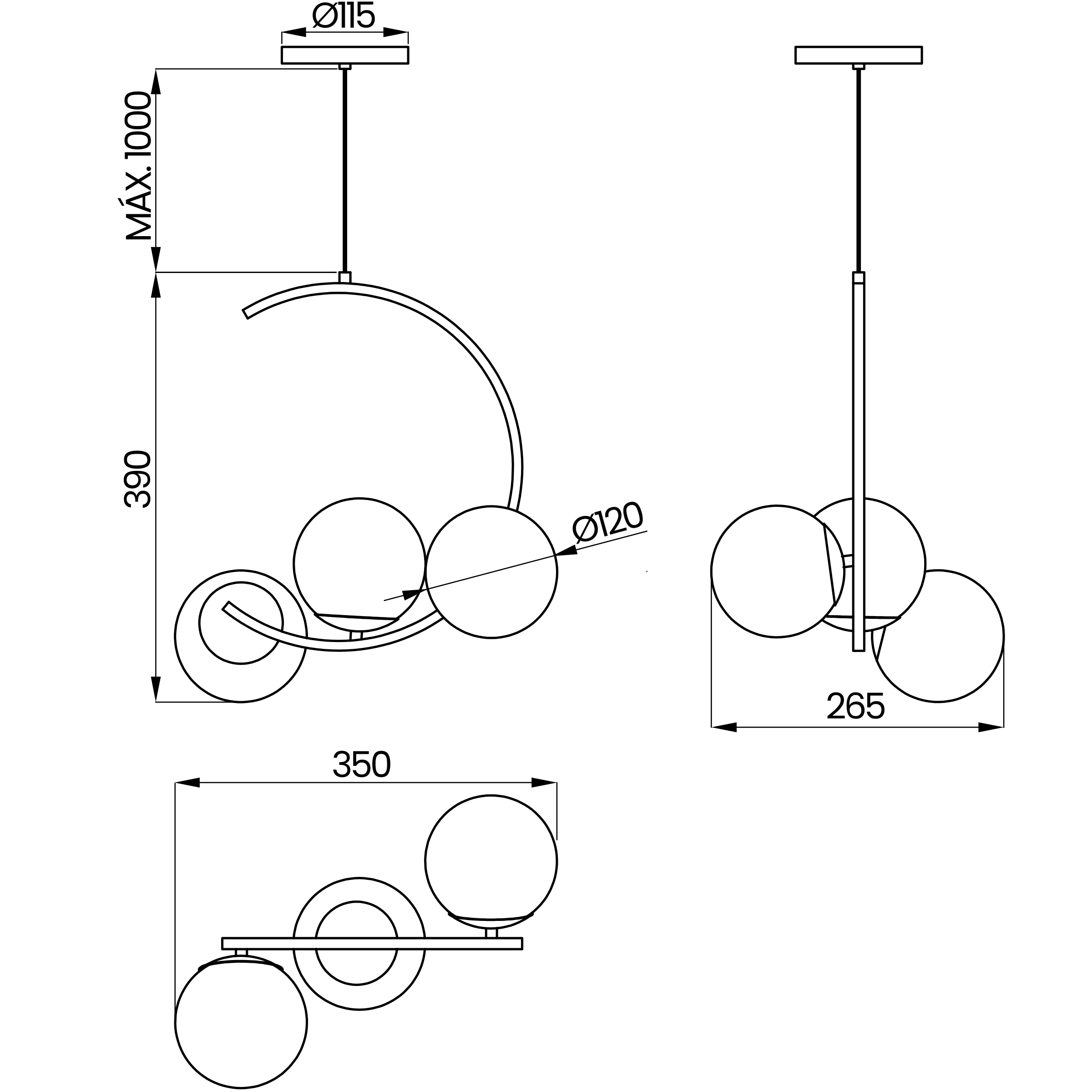 Desenho técnico cotado do pendente, da Usina Design