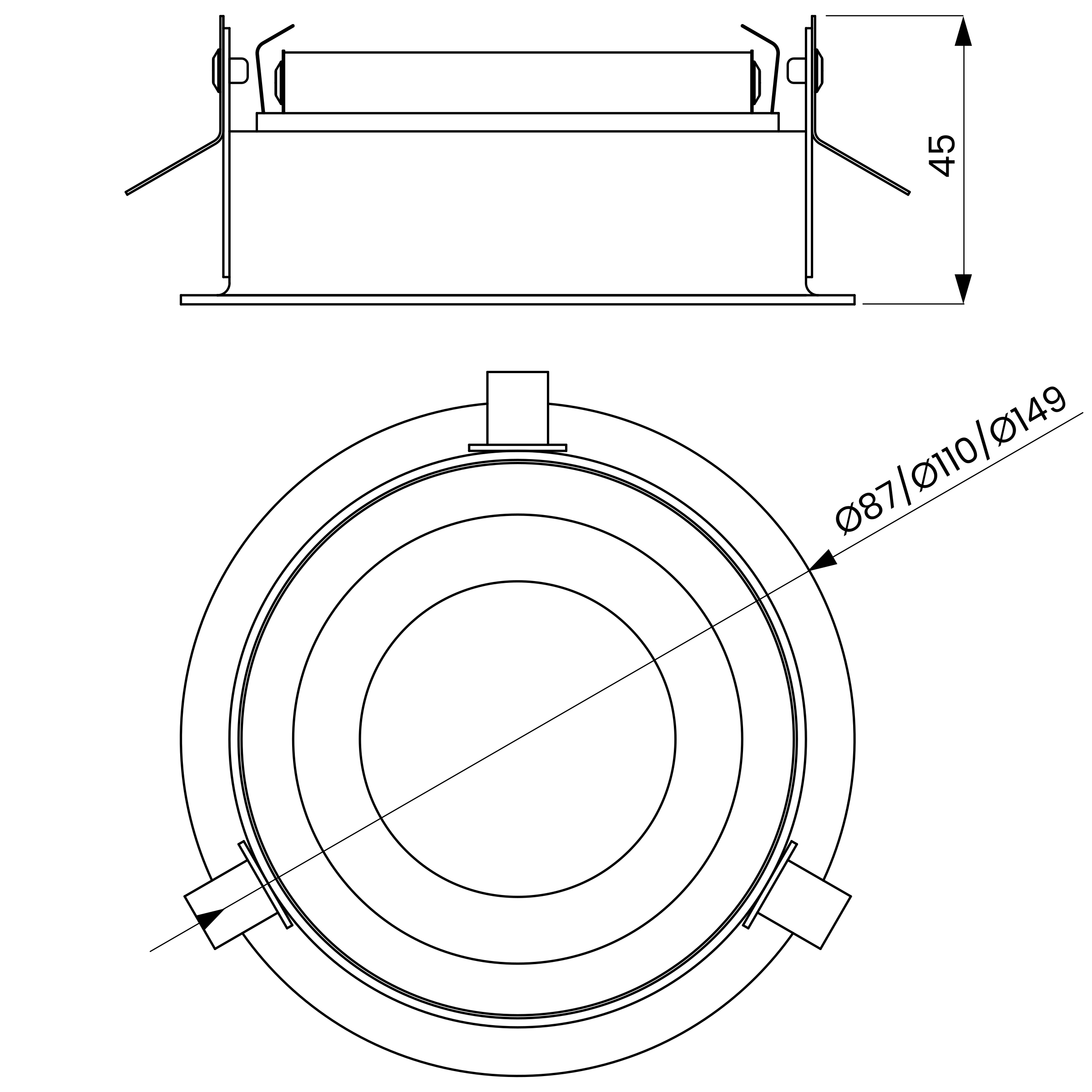 Desenho técnico cotado do embutido, da Usina Design
