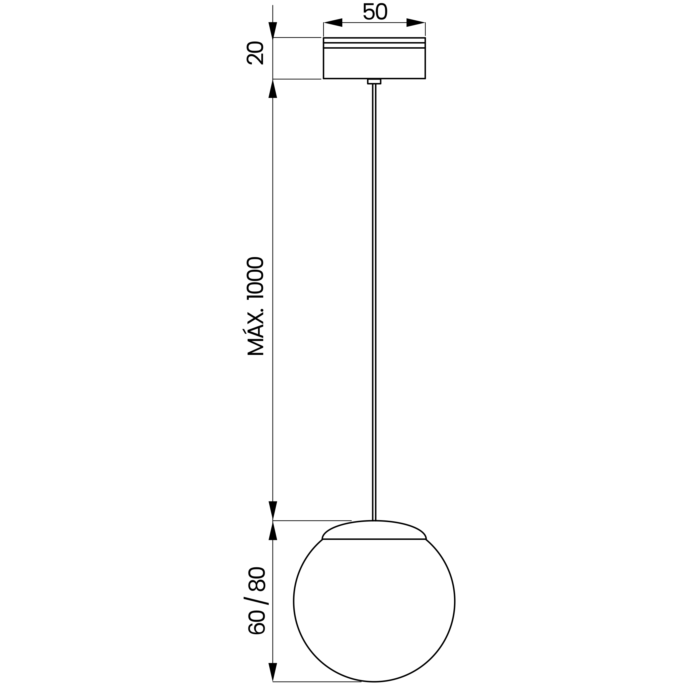 Desenho técnico cotado do pendente, da Usina Design
