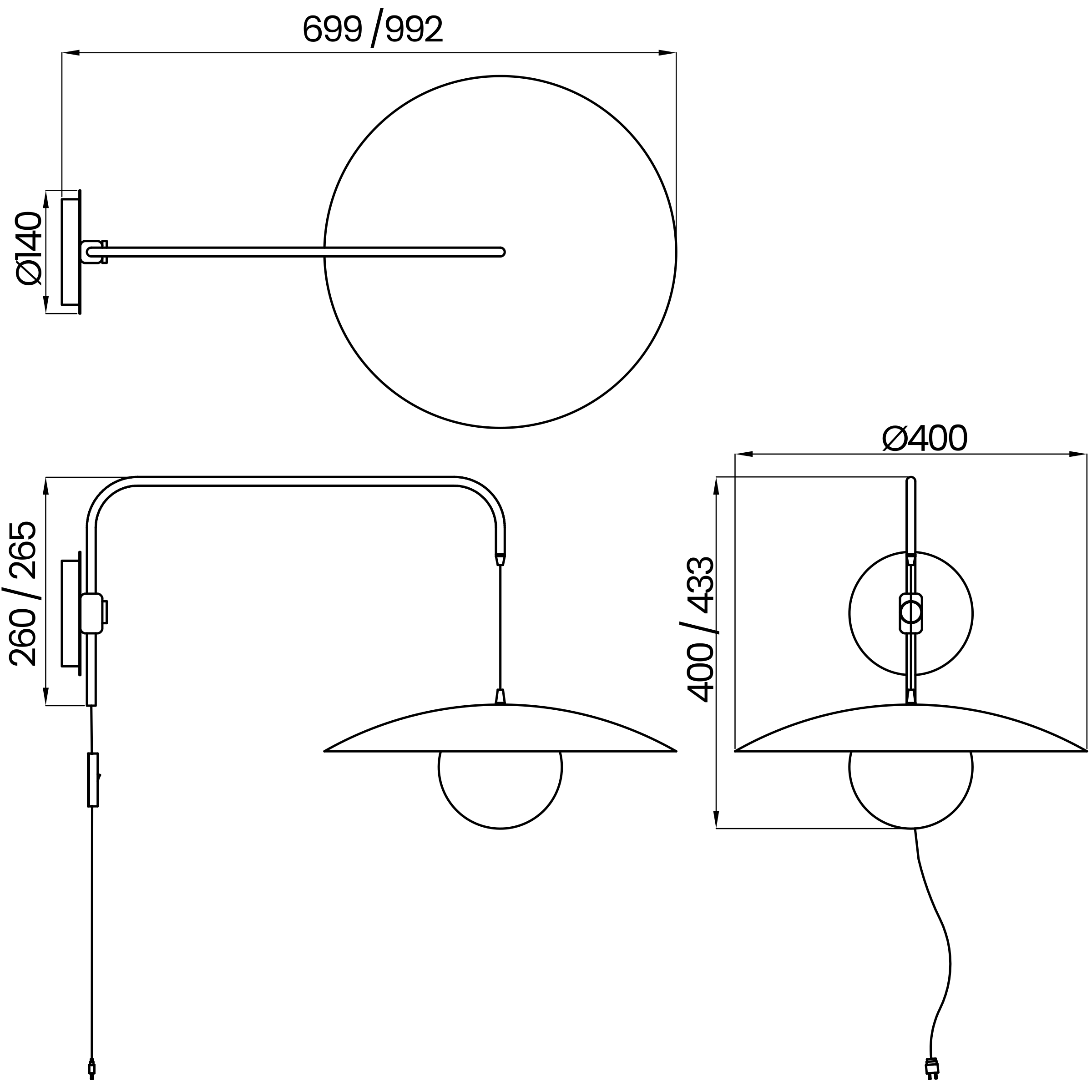 Desenho técnico cotado da arandela, da Usina Design