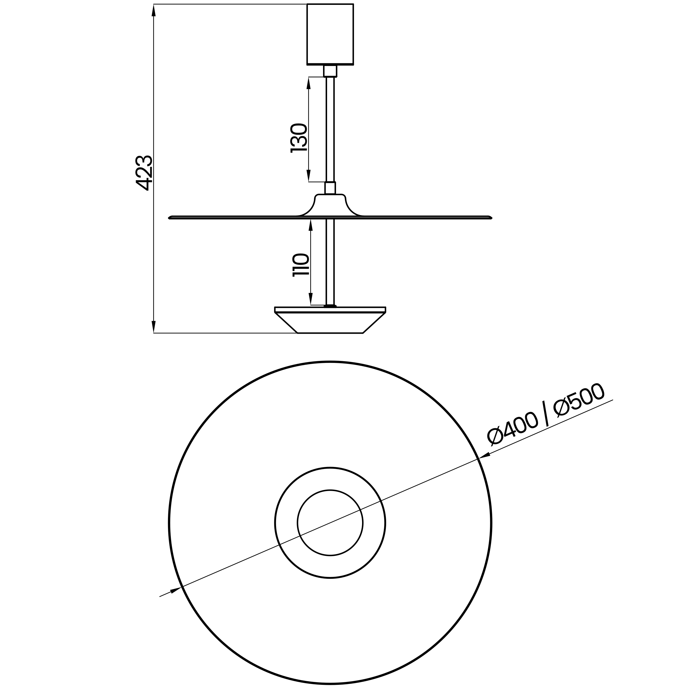 Desenho técnico cotado do plafon, da Usina Design