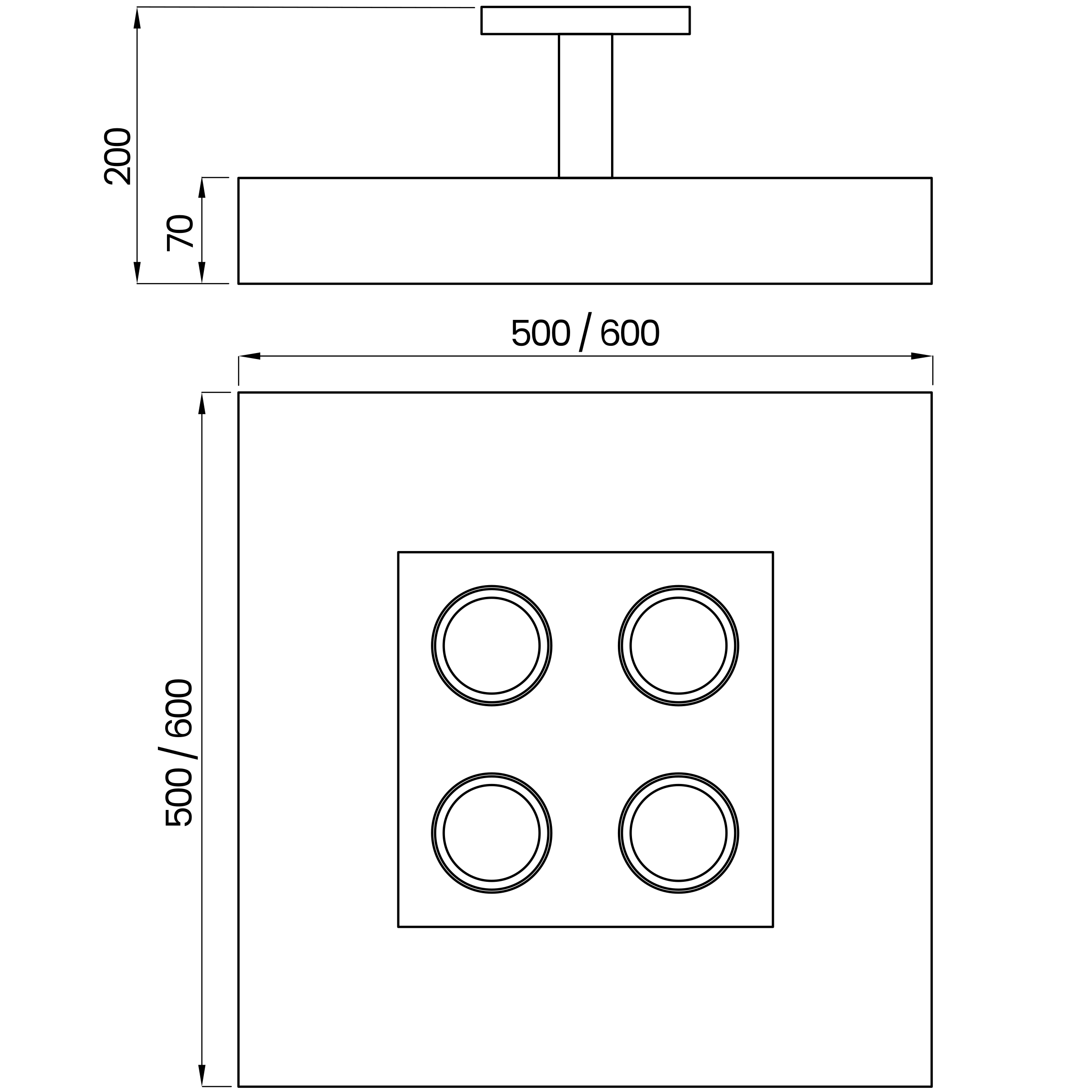 Desenho técnico cotado do plafon, da Usina Design