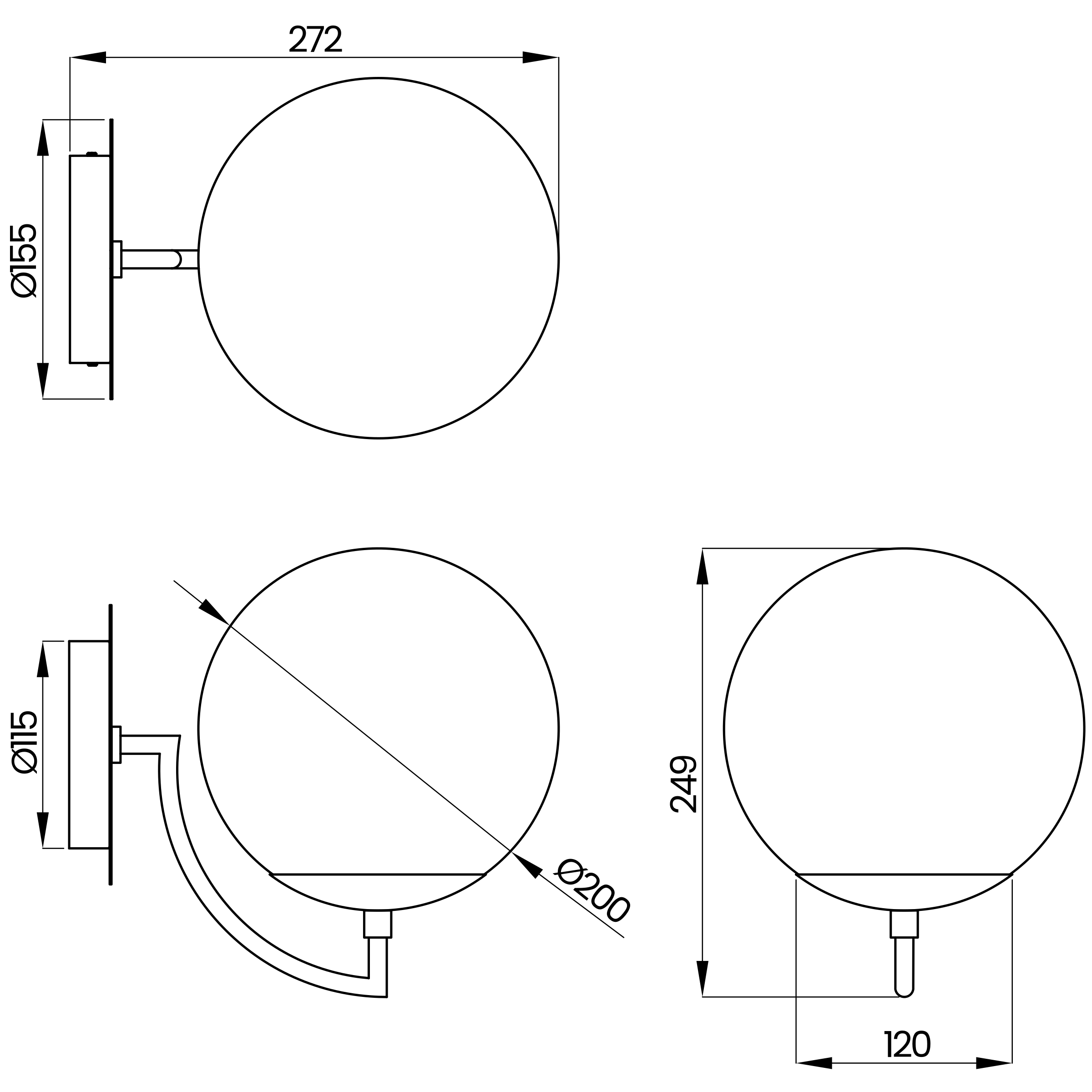 Desenho técnico cotado da arandela, da Usina Design