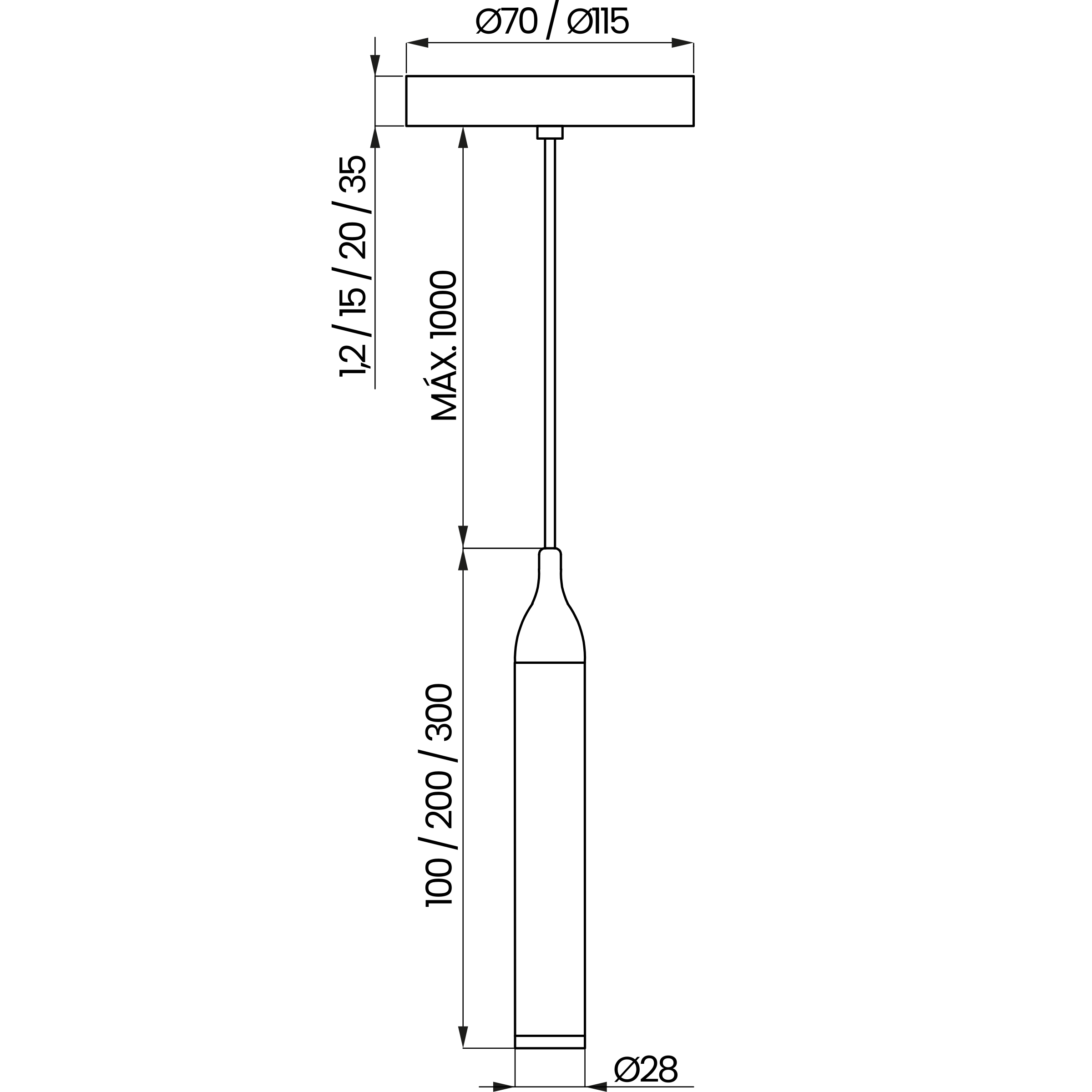 Desenho técnico cotado do pendente, da Usina Design