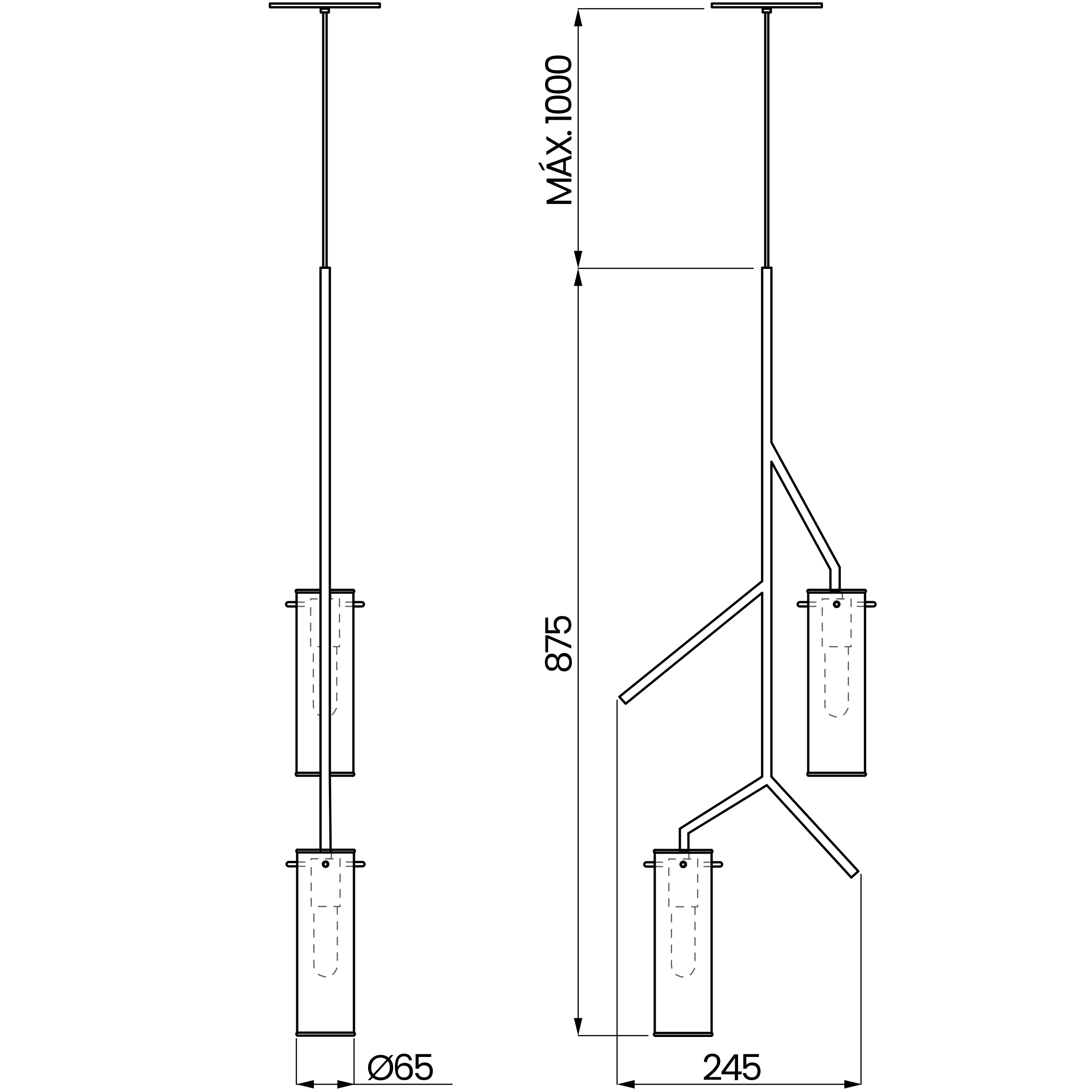 Desenho técnico cotado do pendente, da Usina Design