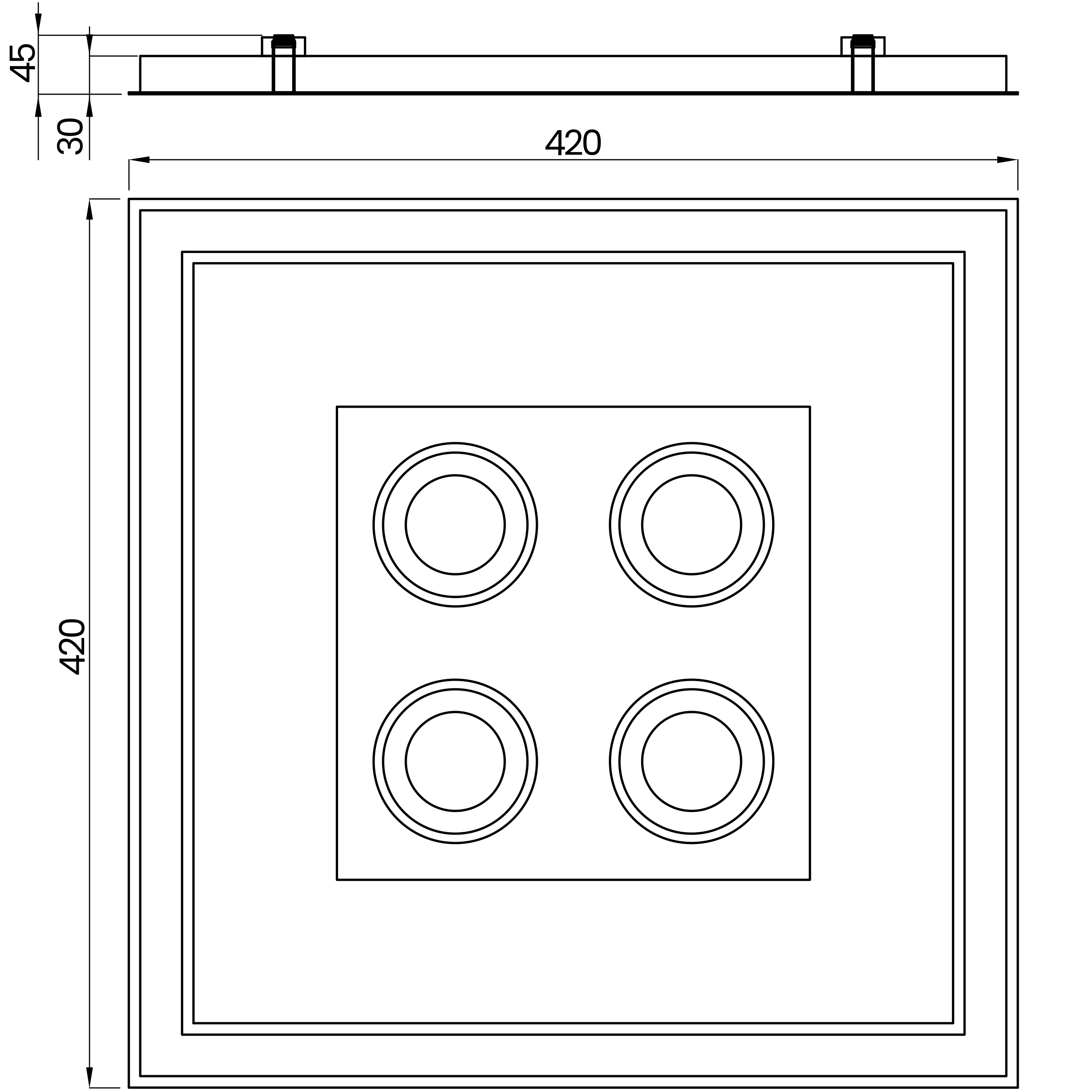 Desenho técnico cotado do embutido, da Usina Design