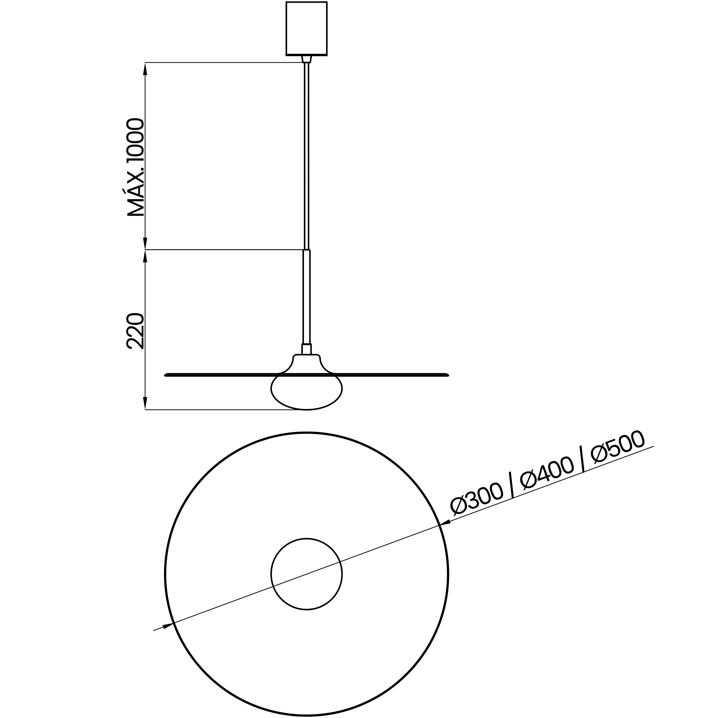 Desenho técnico cotado do pendente, da Usina Design