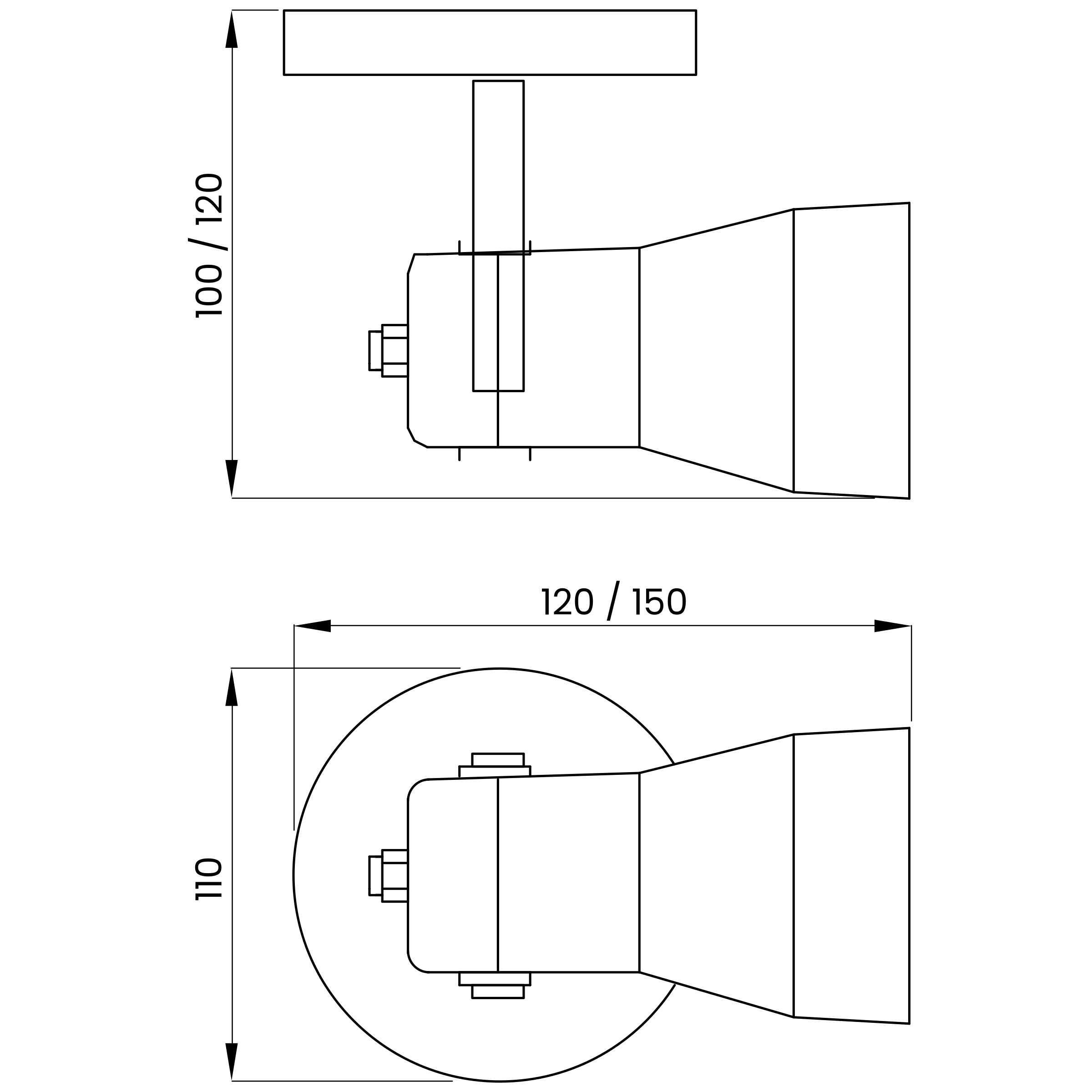 Desenho técnico cotado do spot, da Usina Design