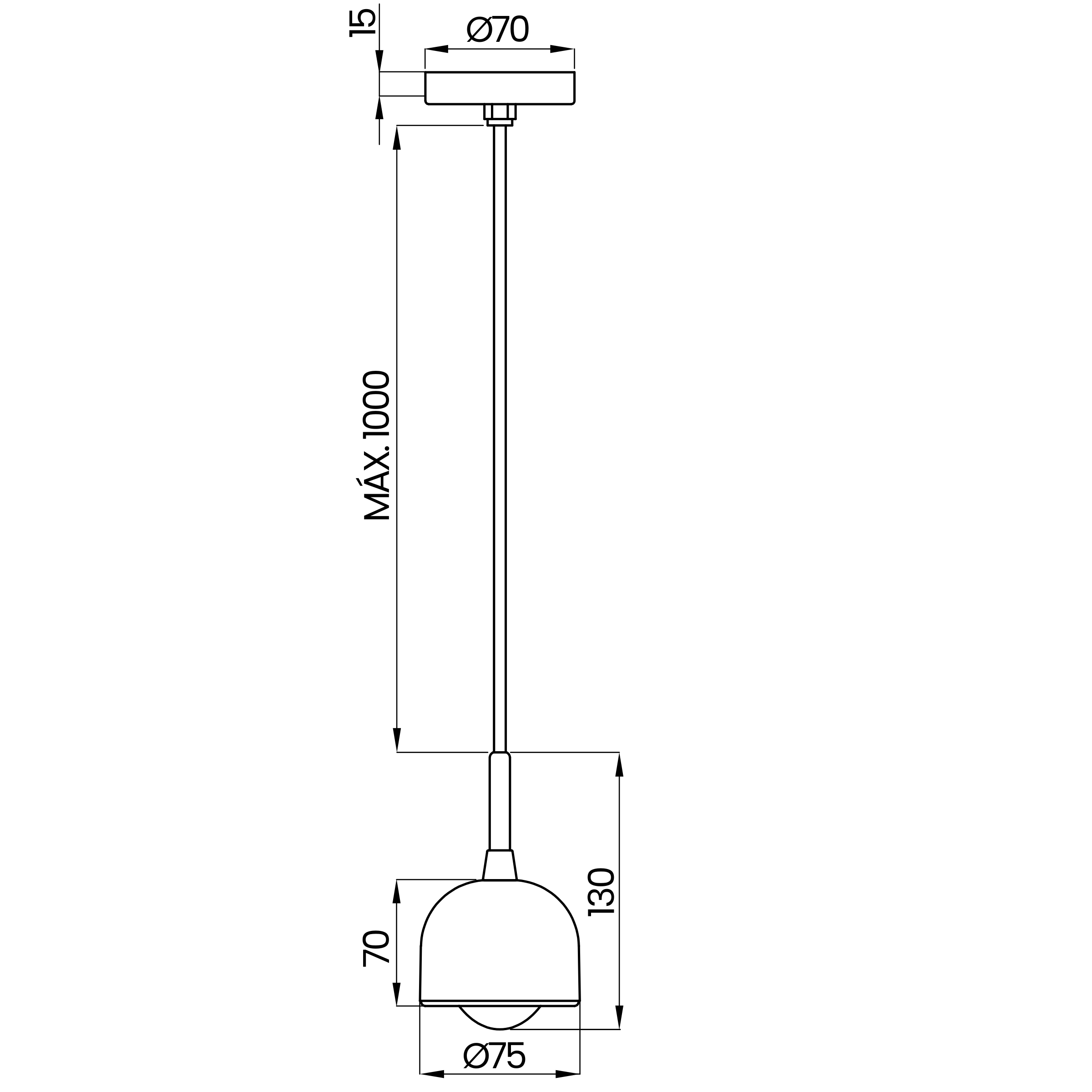Desenho técnico cotado do pendente, da Usina Design