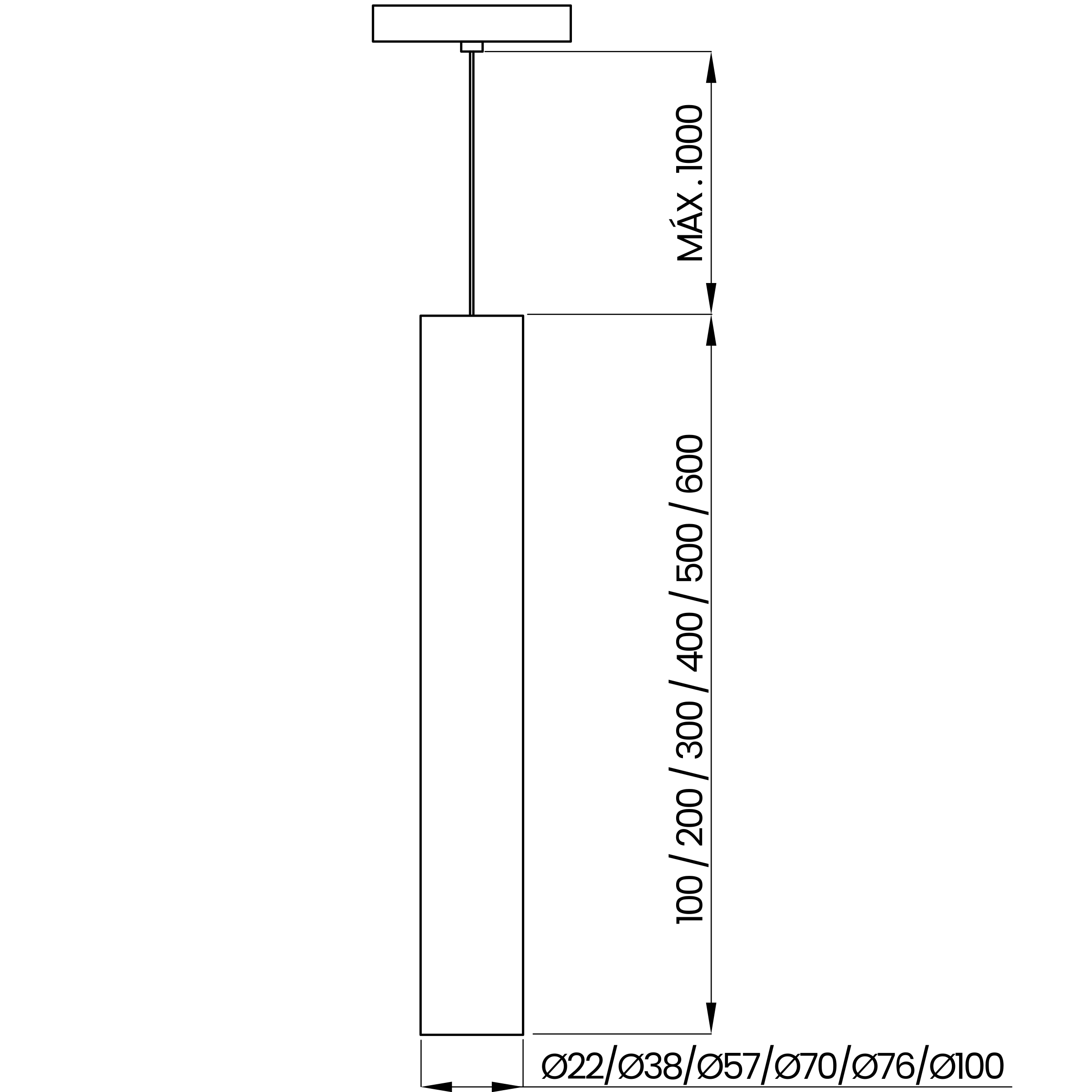 Desenho técnico cotado do pendente, da Usina Design