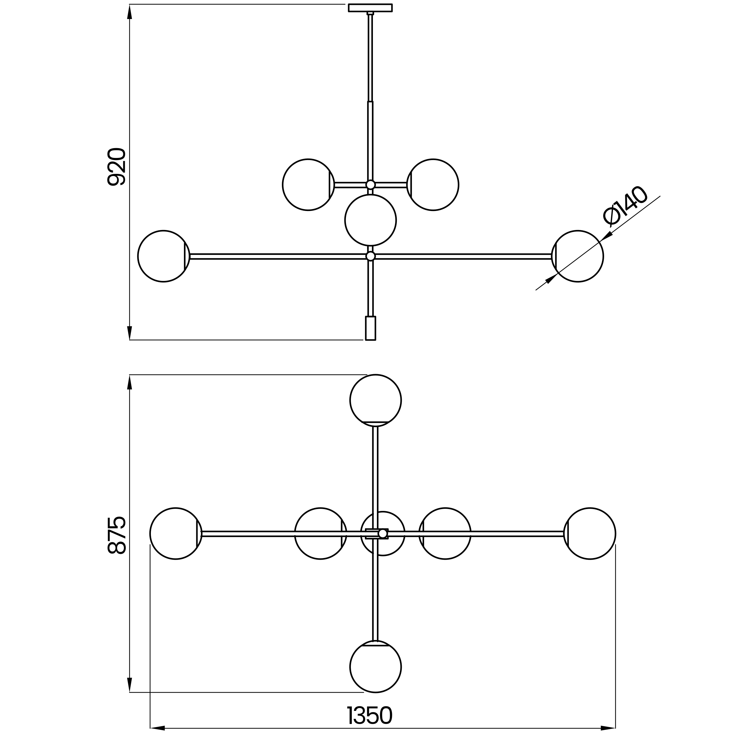 Desenho técnico cotado do pendente, da Usina Design
