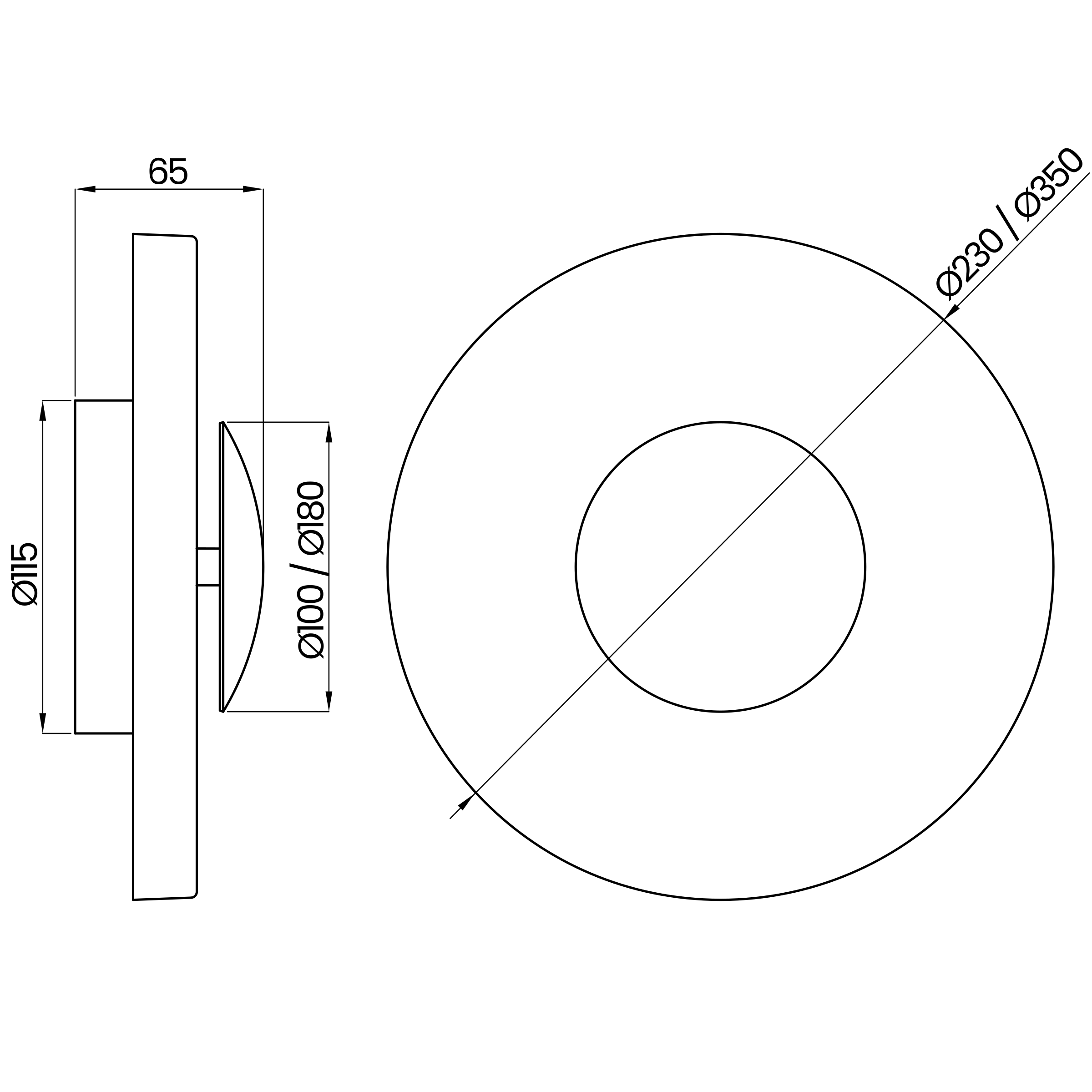 Desenho técnico cotado da arandela, da Usina Design