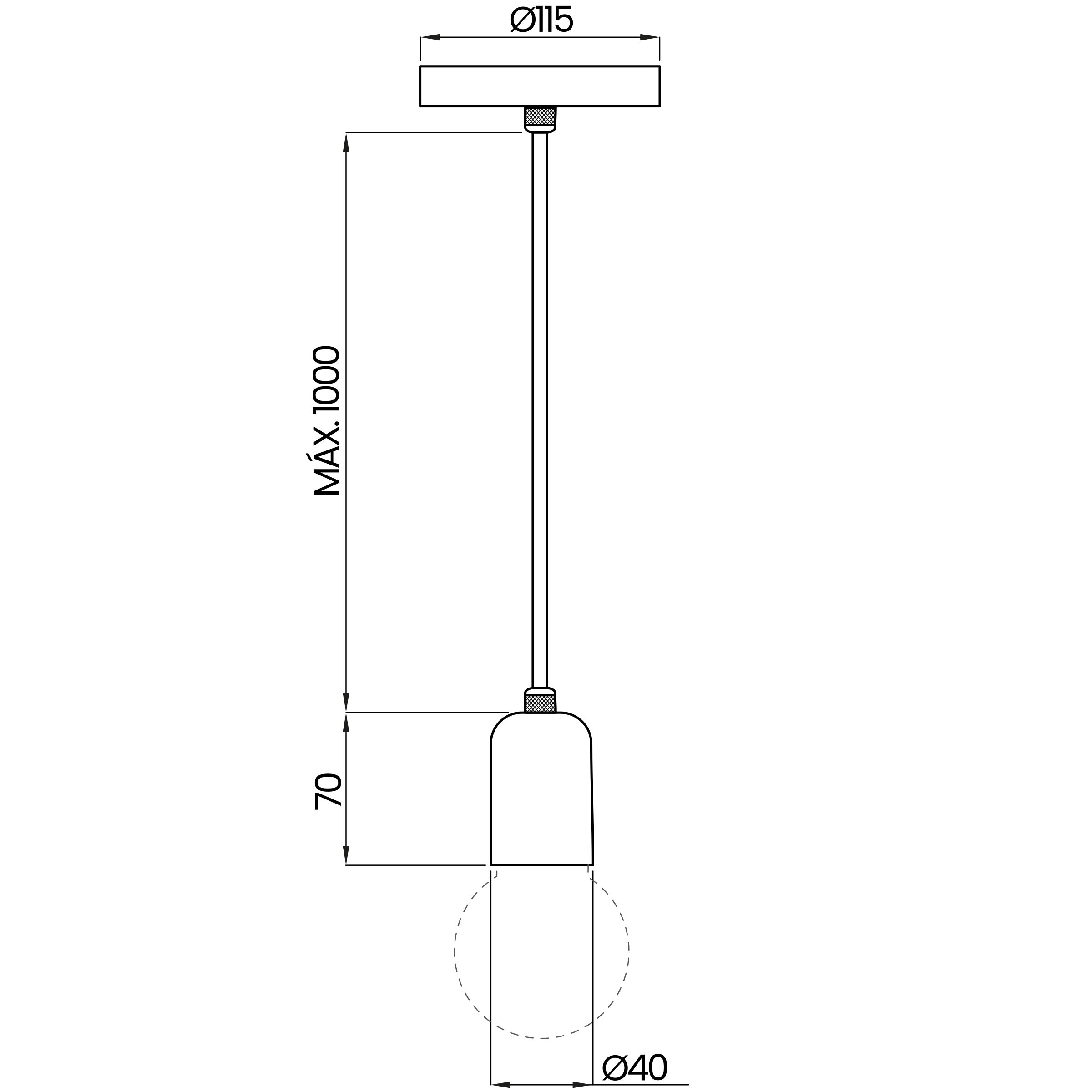 Desenho técnico cotado do pendente, da Usina Design