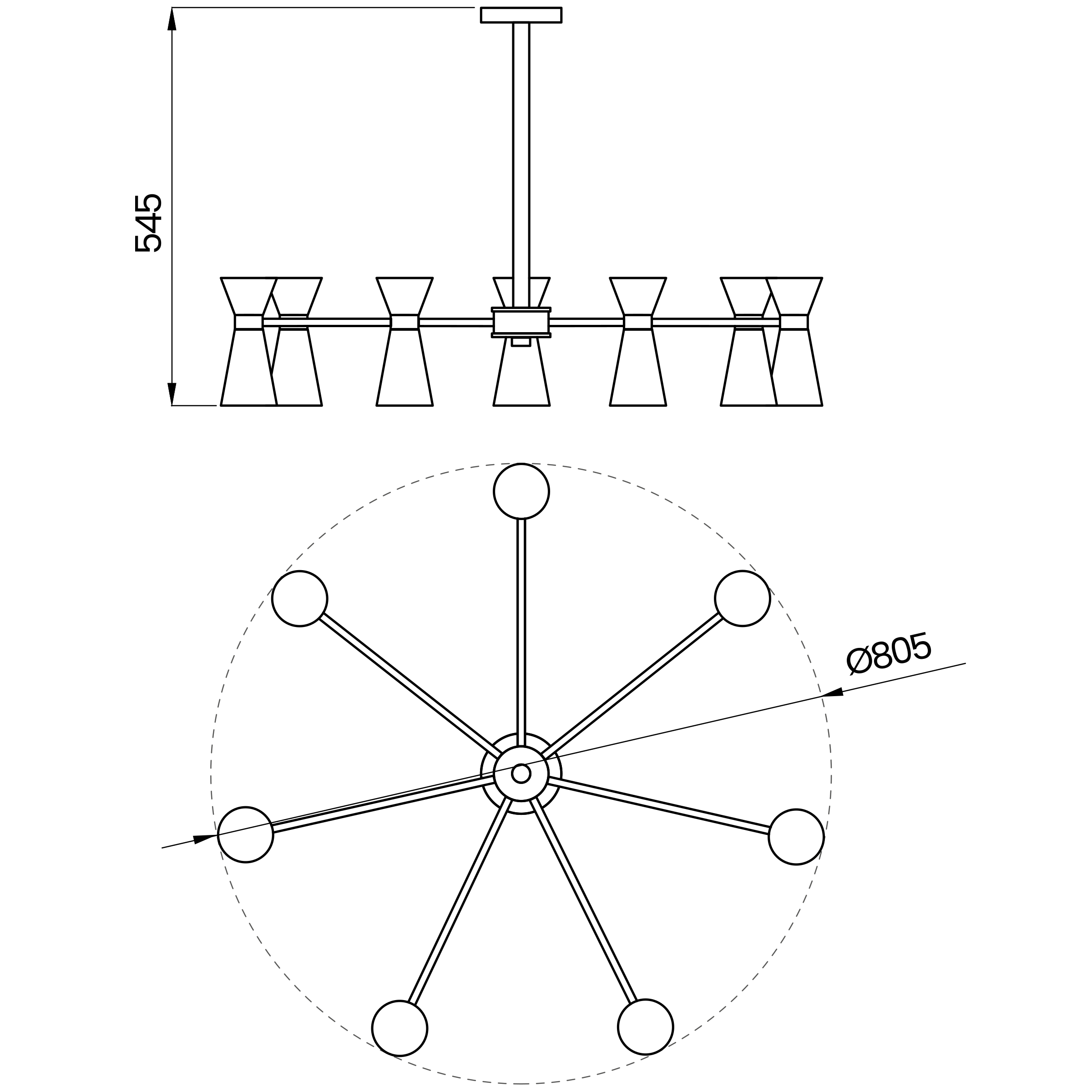 Desenho técnico cotado do pendente, da Usina Design