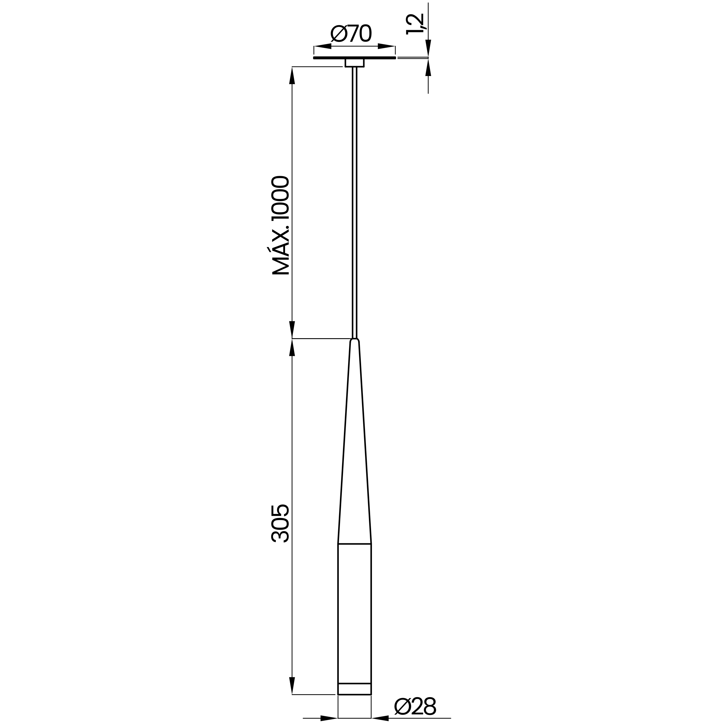 Desenho técnico cotado do pendente, da Usina Design