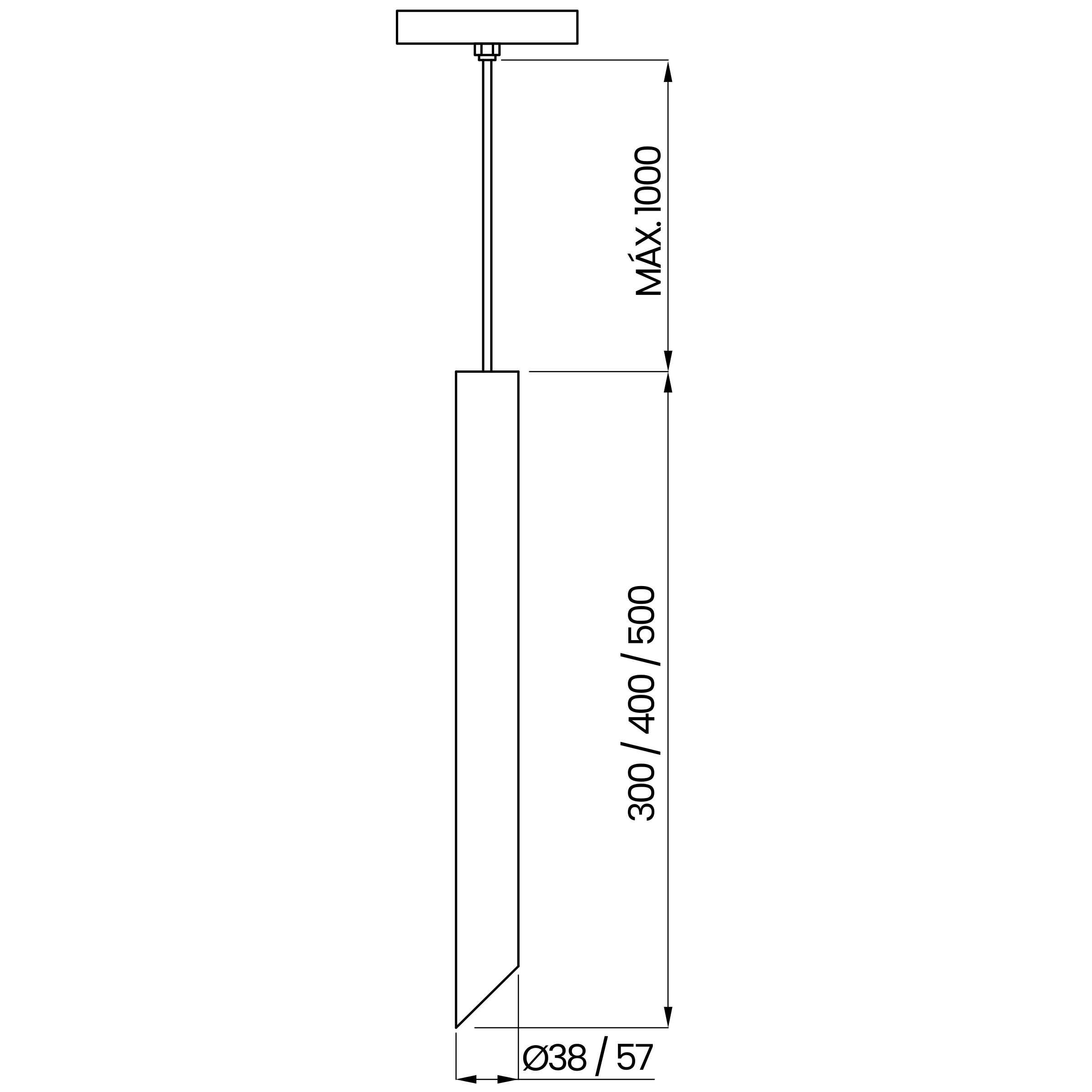 Desenho técnico cotado do pendente, da Usina Design