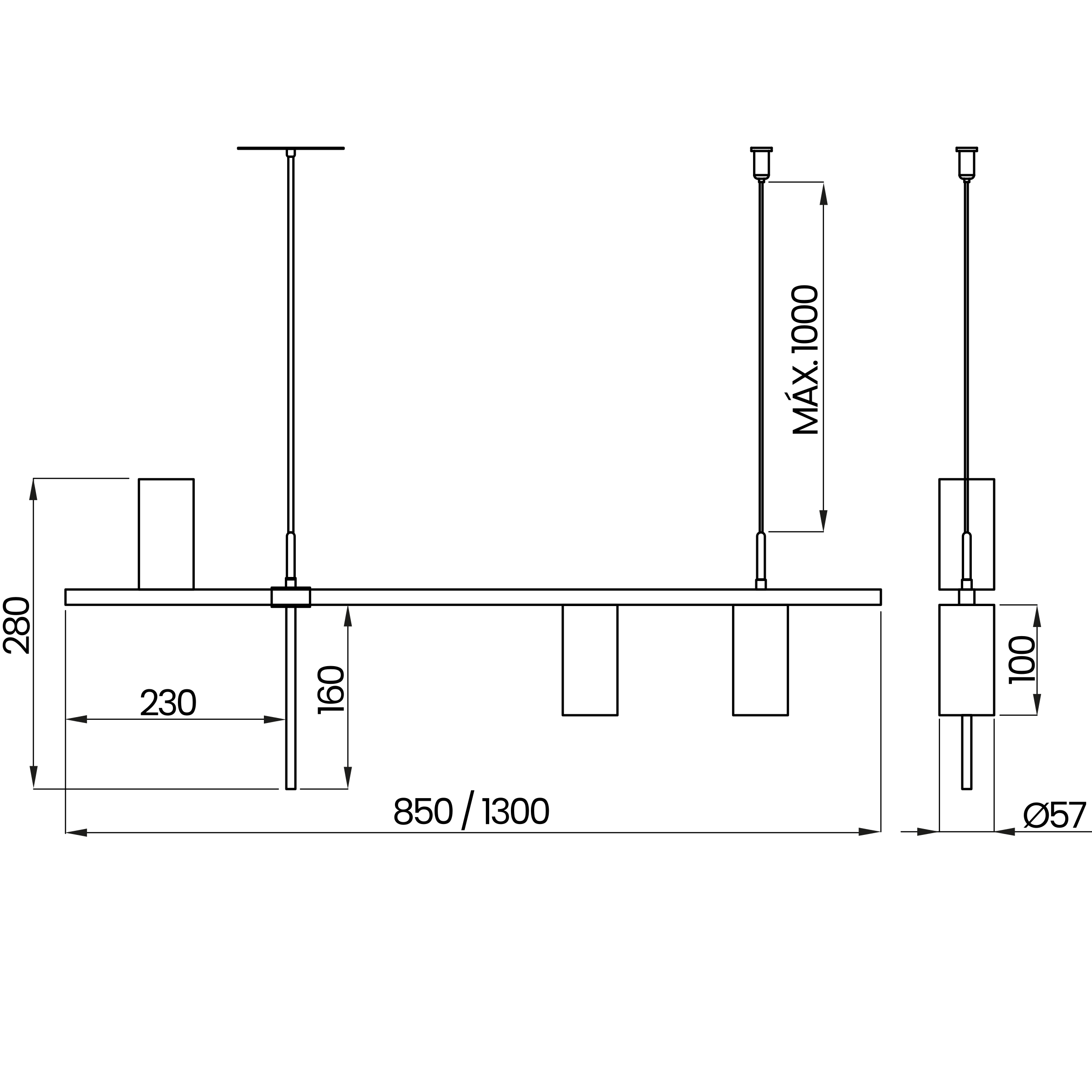 Desenho técnico cotado do pendente, da Usina Design