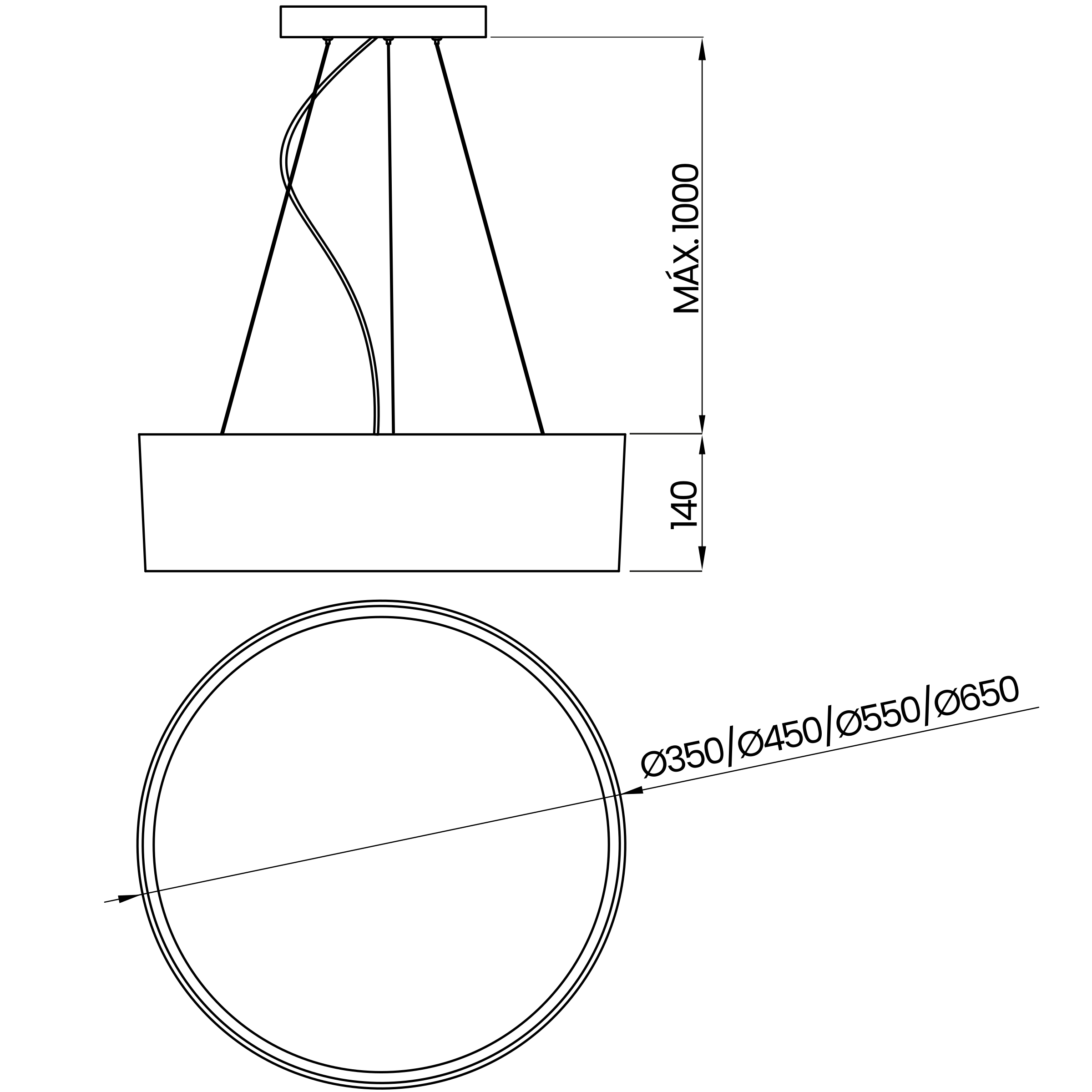 Desenho técnico cotado do pendente, da Usina Design