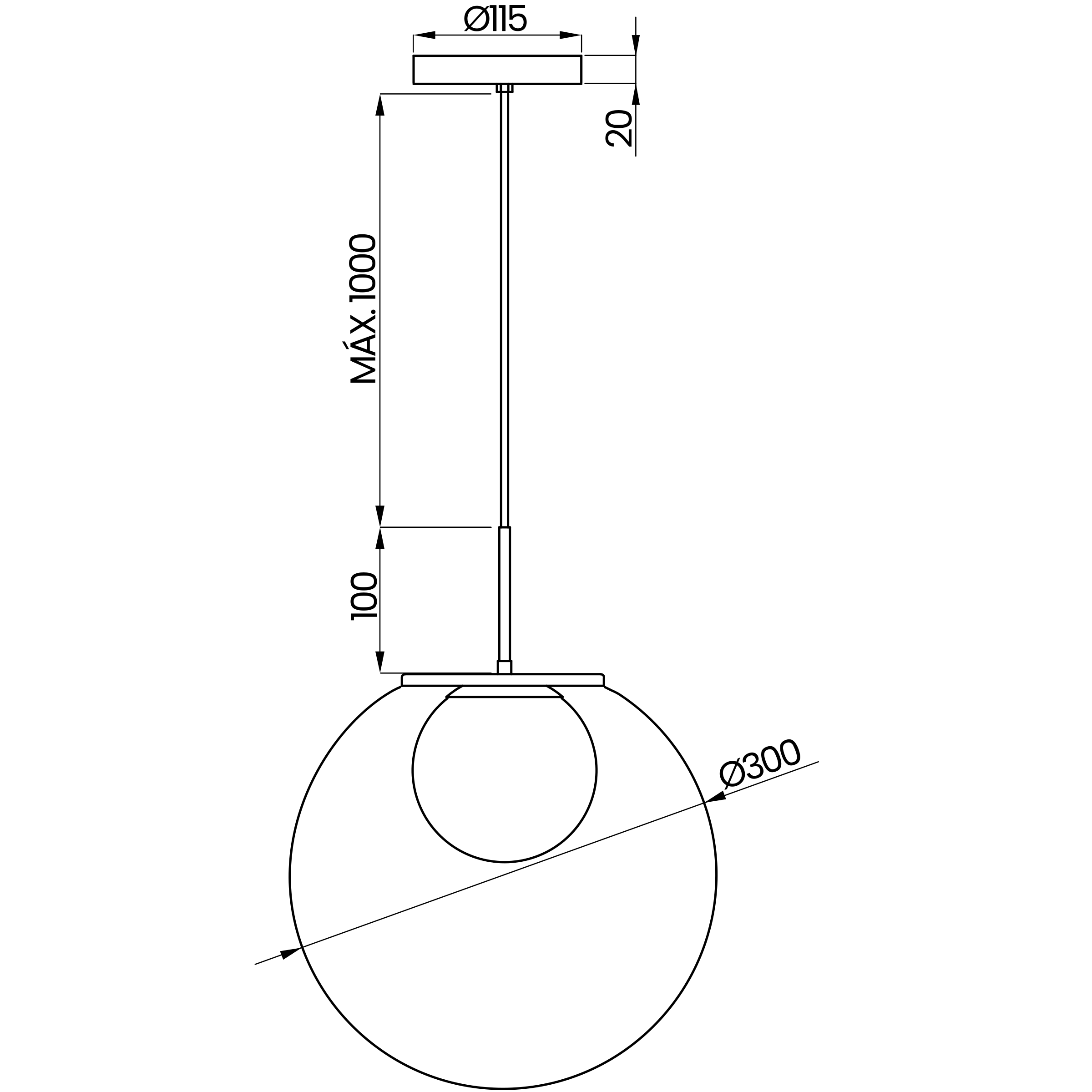 Desenho técnico cotado do pendente, da Usina Design