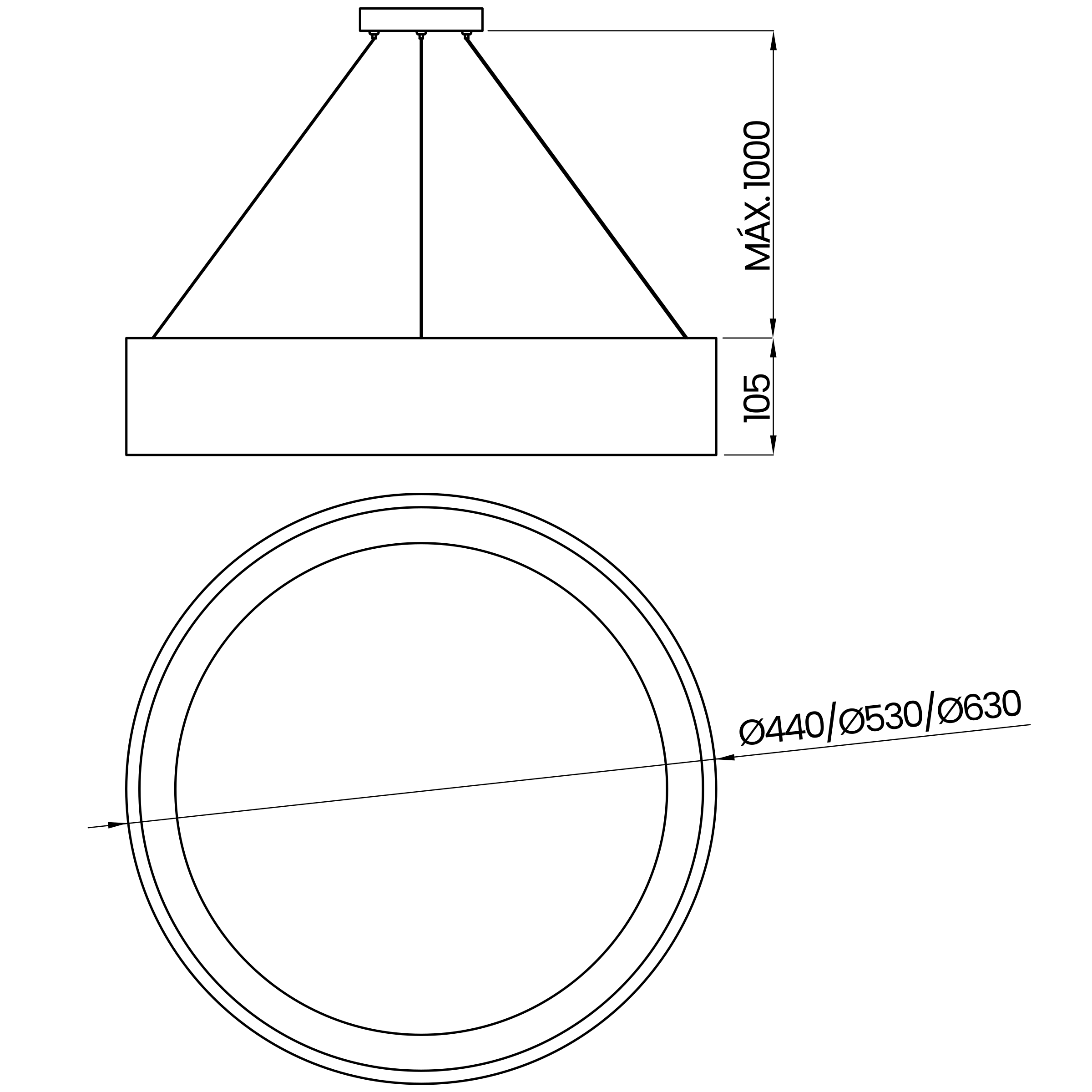 Desenho técnico cotado do pendente, da Usina Design