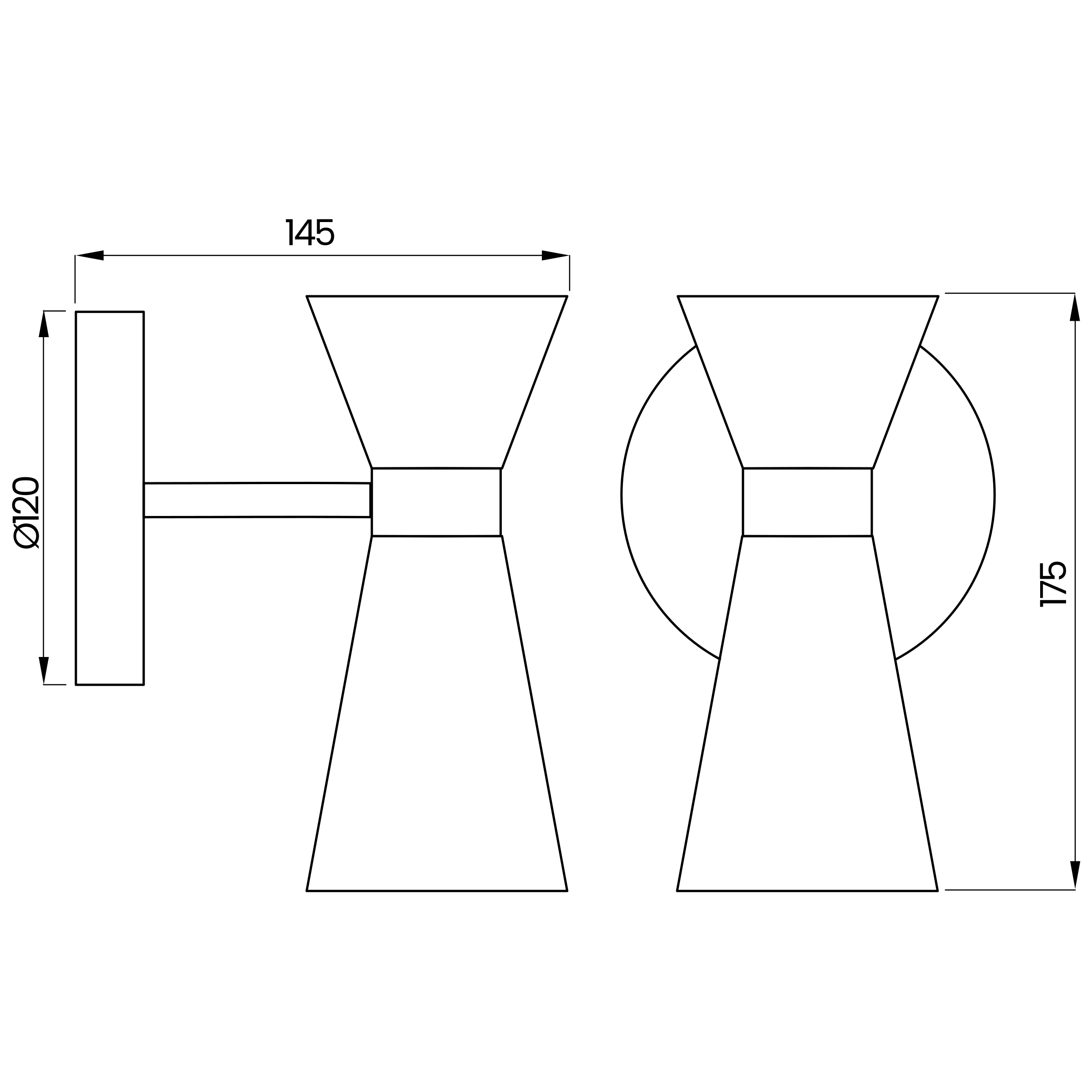 Desenho técnico cotado da arandela, da Usina Design