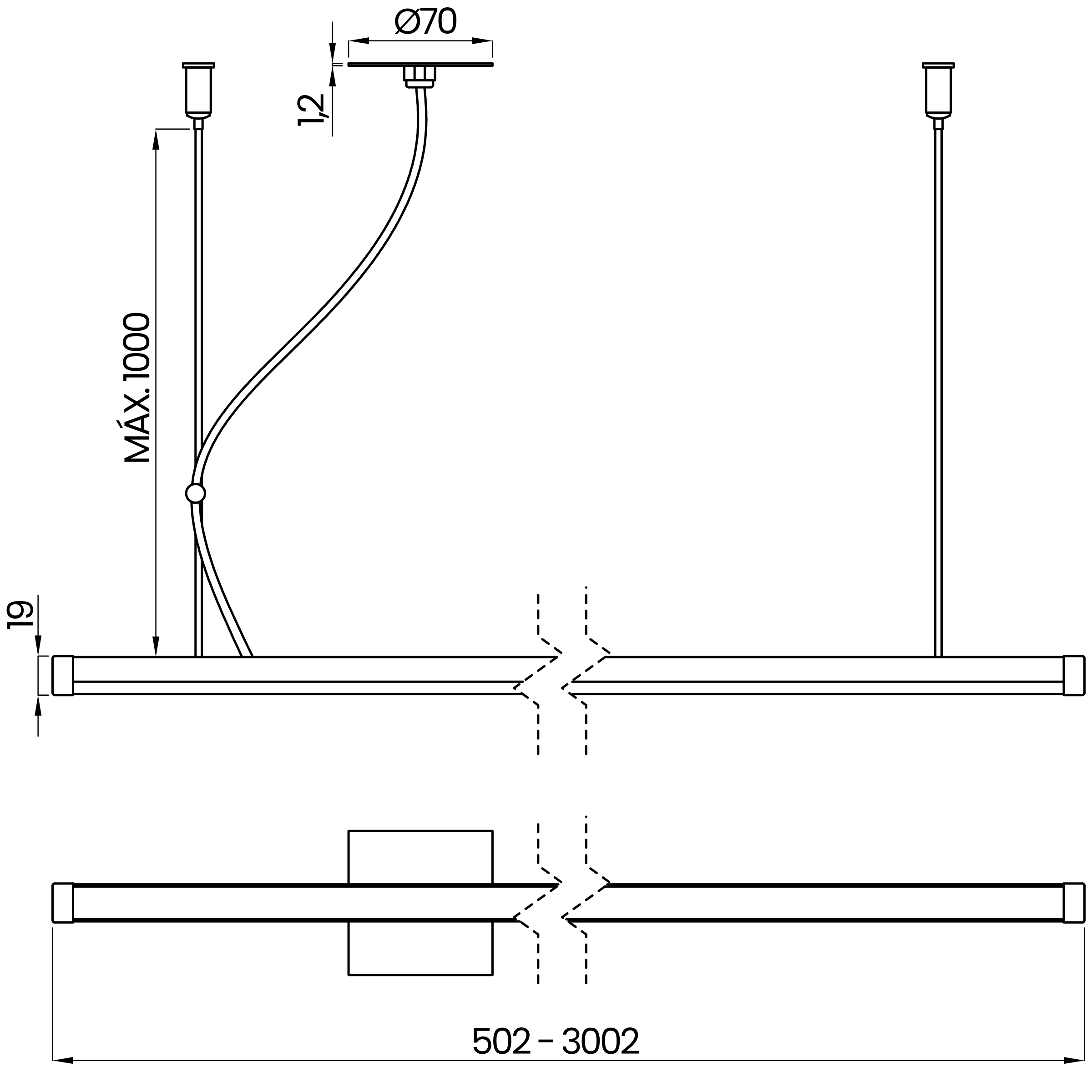 Desenho técnico cotado do pendente, da Usina Design
