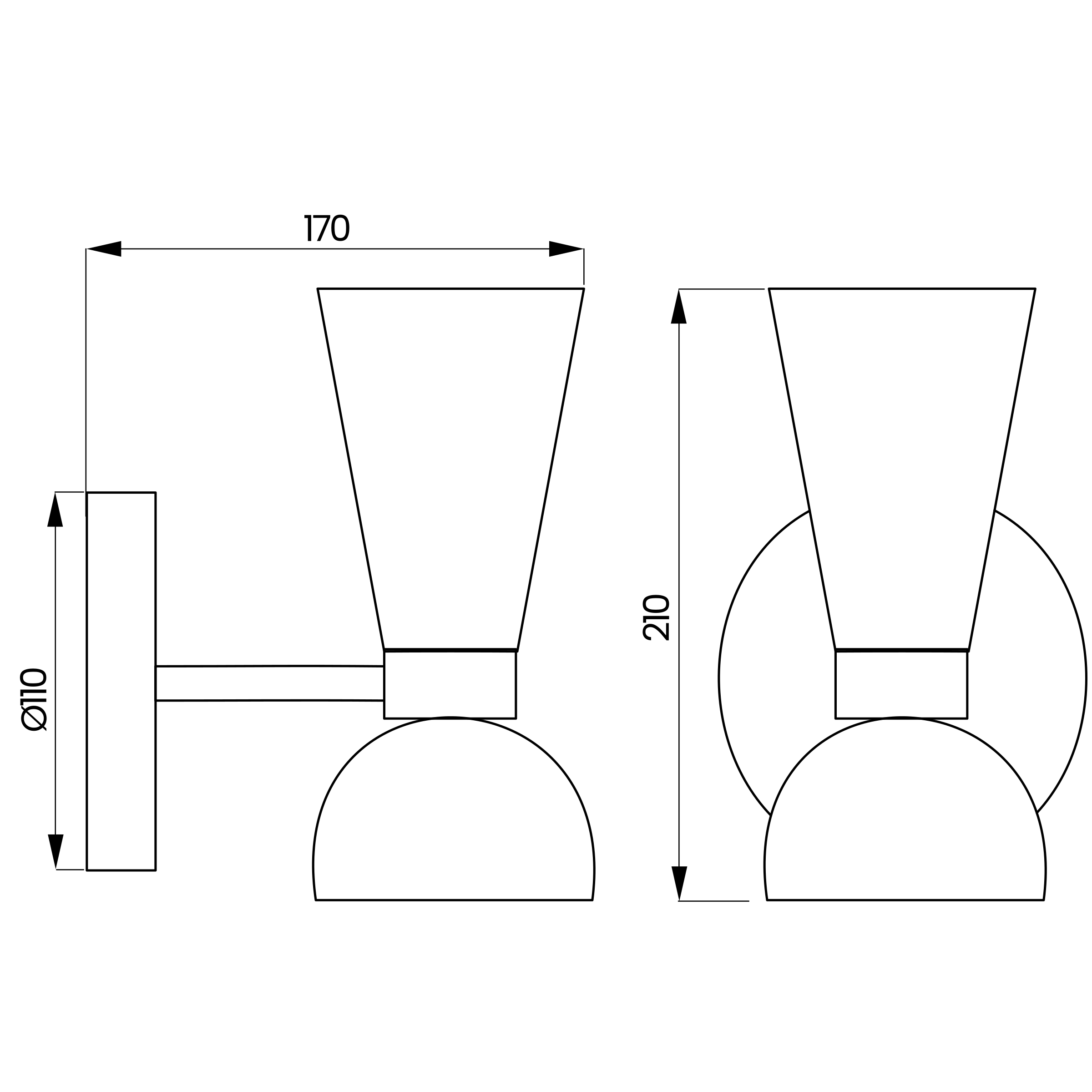 Desenho técnico cotado da arandela, da Usina Design