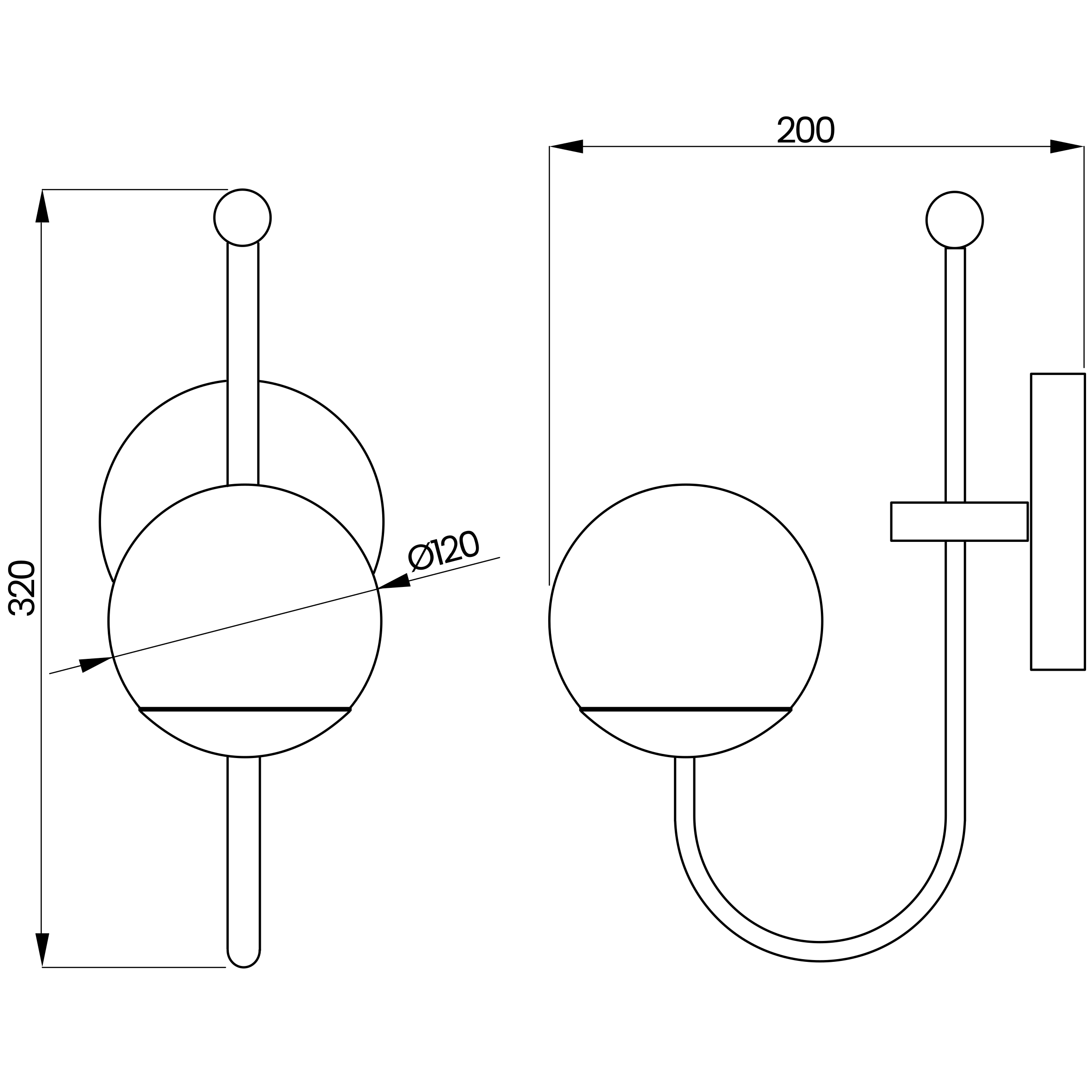 Desenho técnico cotado da arandela, da Usina Design