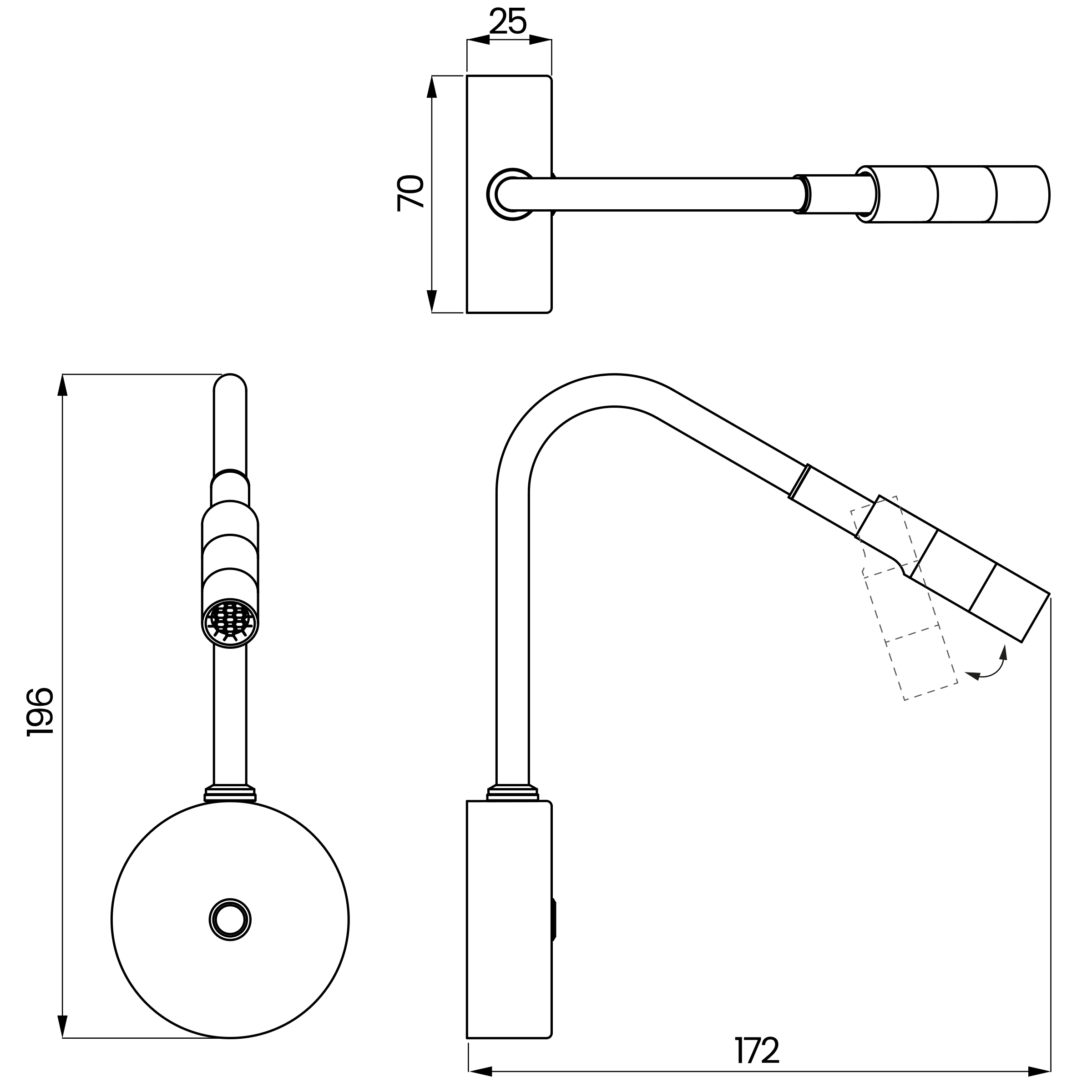 Desenho técnico cotado da arandela, da Usina Design
