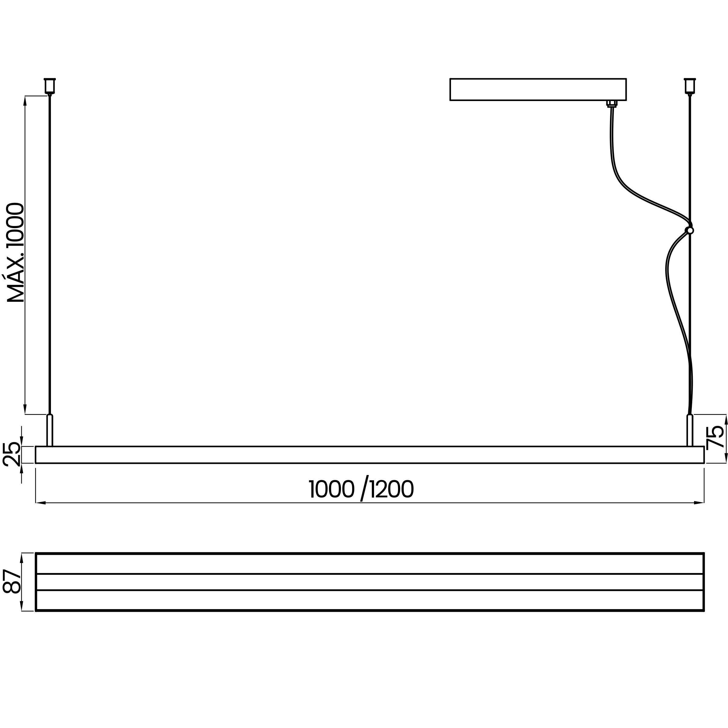 Desenho técnico cotado do pendente, da Usina Design