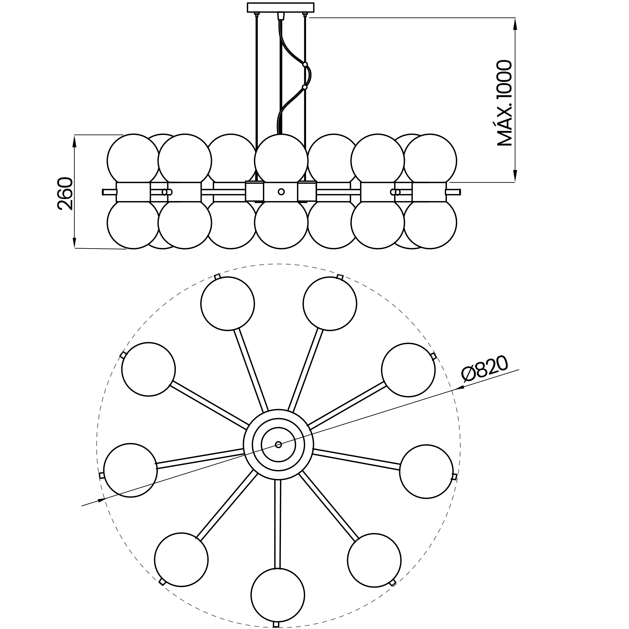 Desenho técnico cotado do pendente, da Usina Design