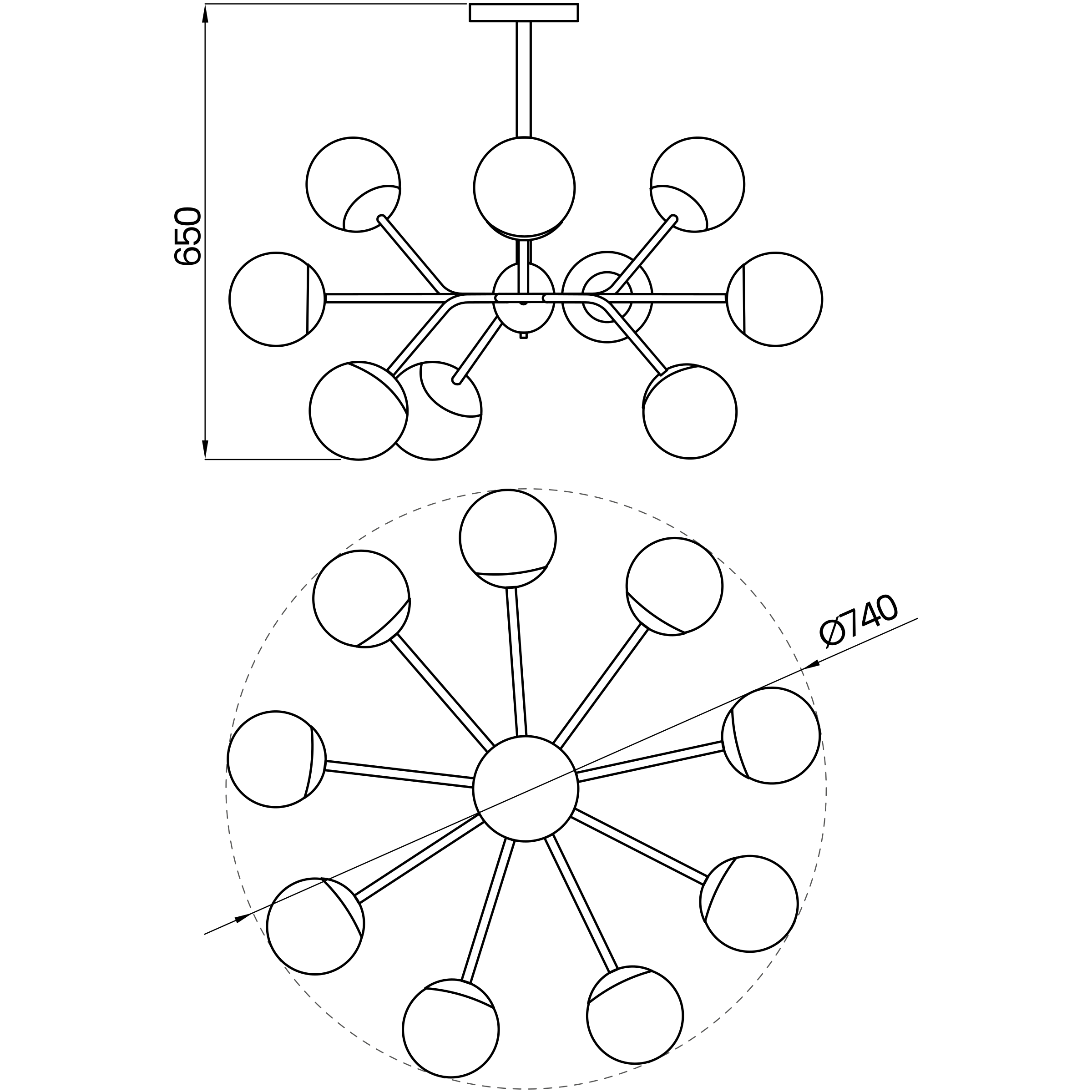 Desenho técnico cotado do pendente, da Usina Design