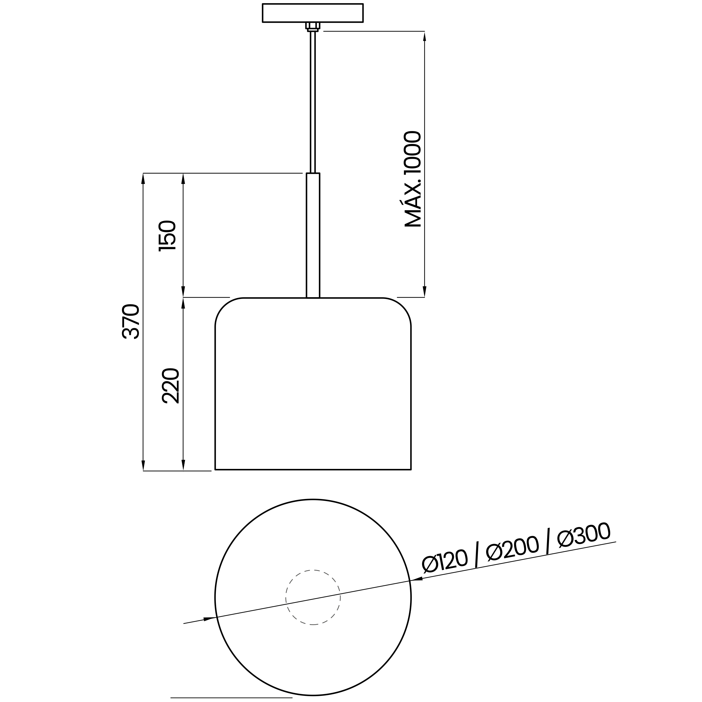 Desenho técnico cotado do pendente, da Usina Design