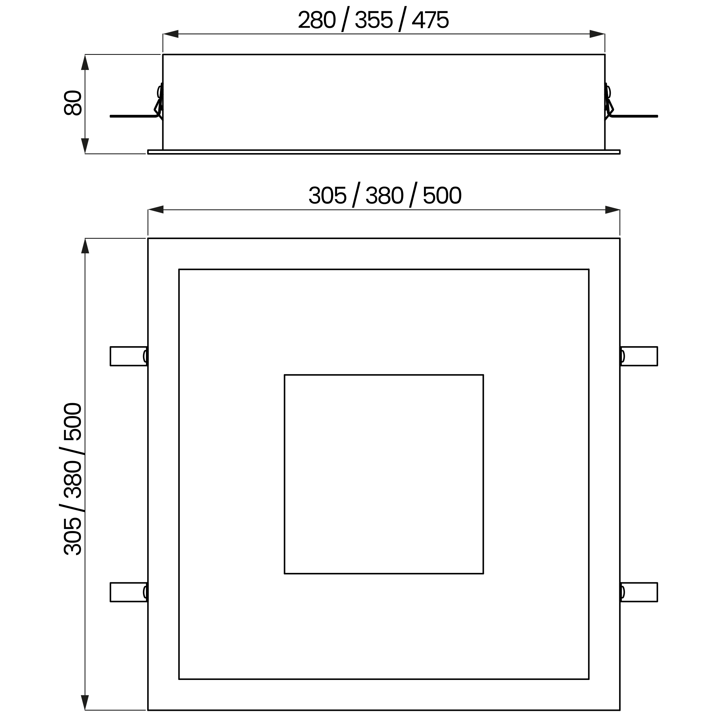 Desenho técnico cotado do embutido, da Usina Design