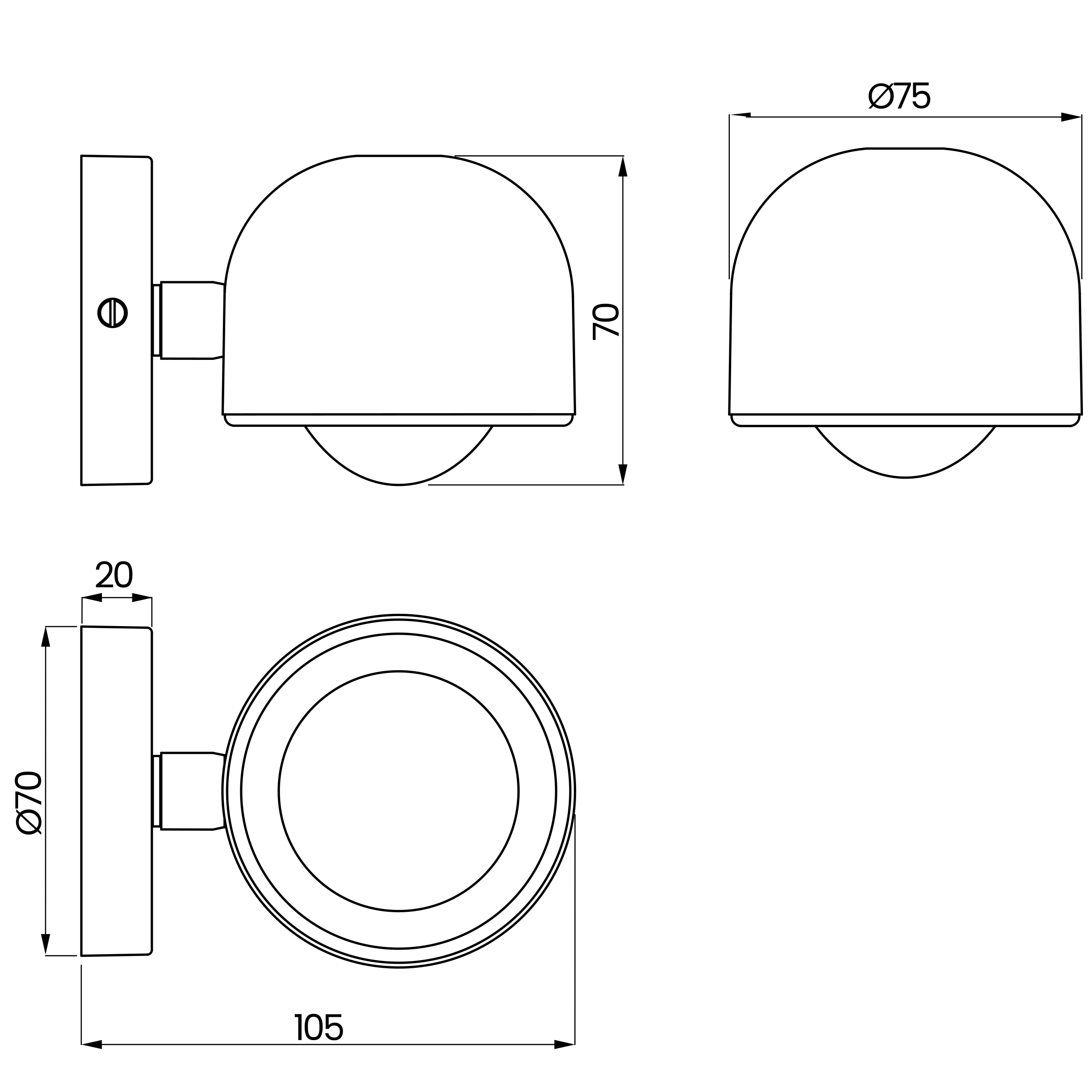 Desenho técnico cotado da arandela, da Usina Design