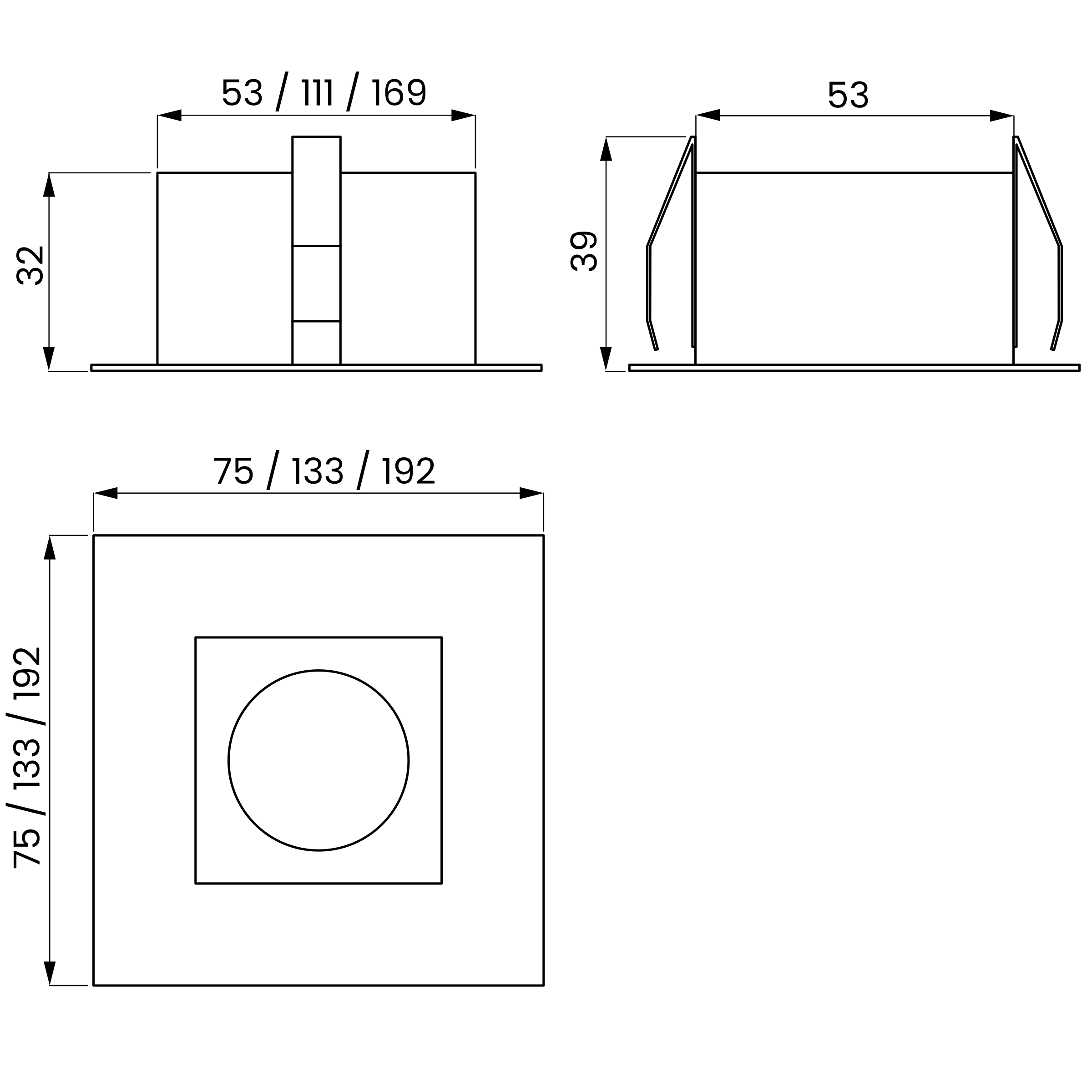 Desenho técnico cotado do embutido, da Usina Design