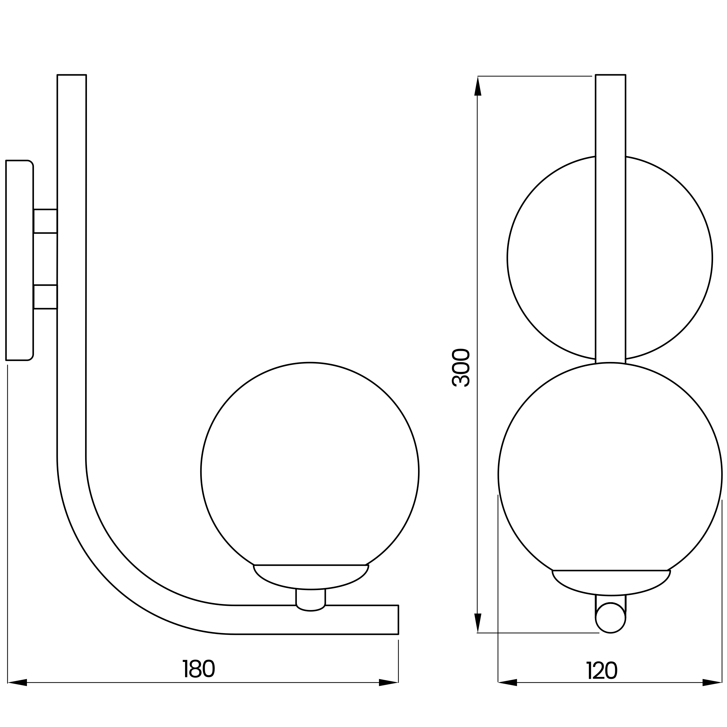 Desenho técnico cotado da arandela, da Usina Design